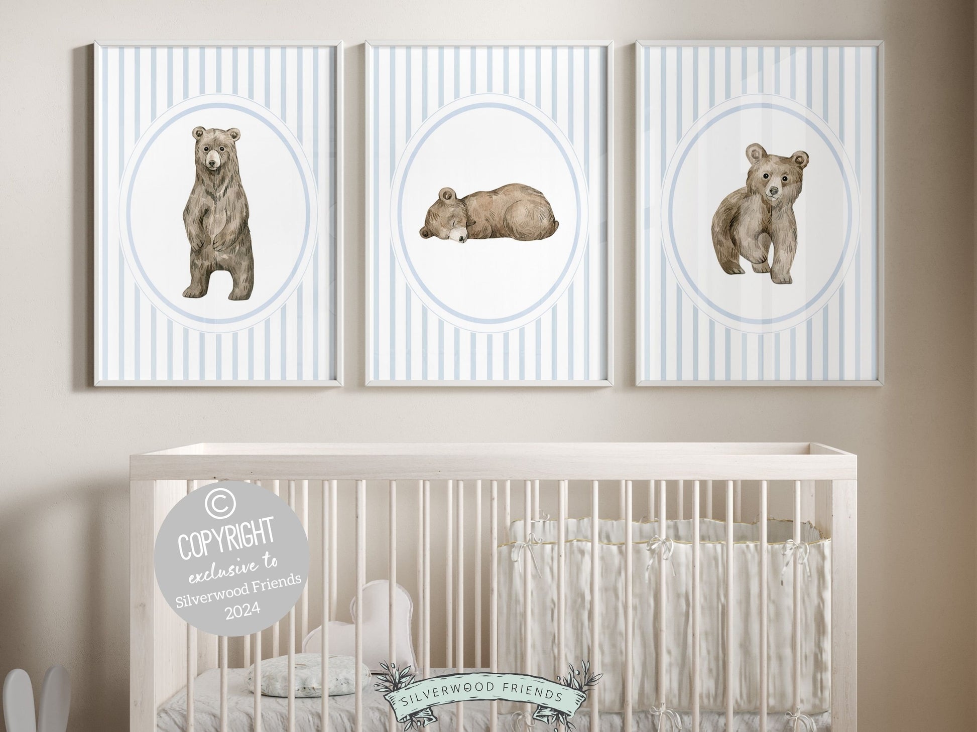 ORIGINAL Baby Bear Nursery Prints, Baby Boy Woodland Bear Nursery Decor, Baby Bear Nursery Wall Art, Boys Woodland Nursery Digital Prints