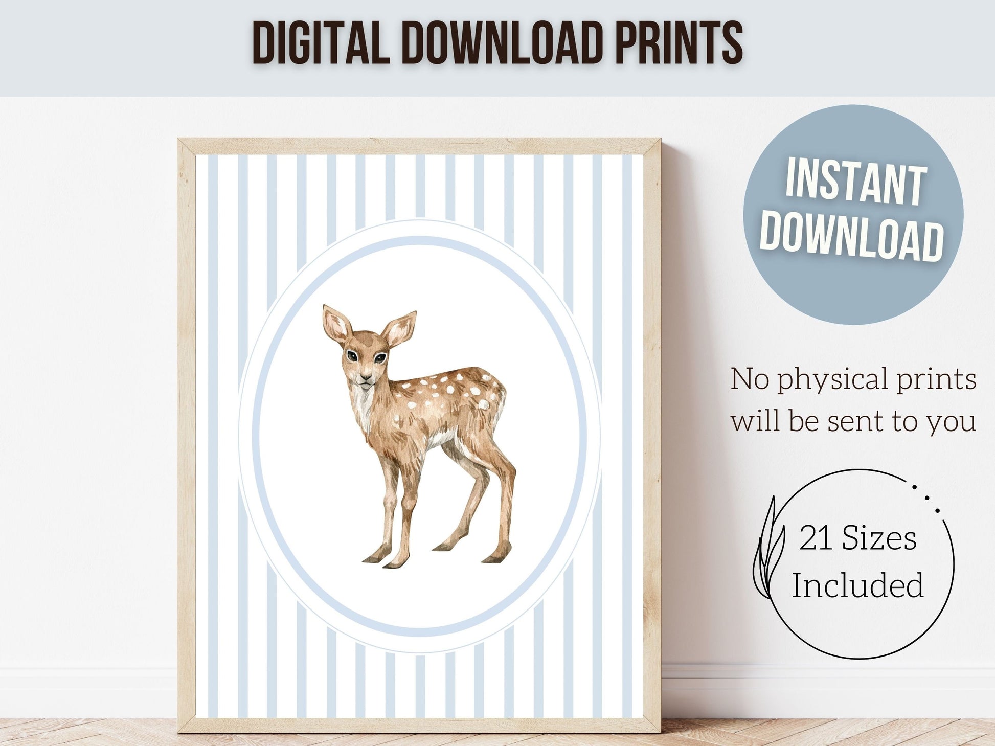 ORIGINAL Baby Deer Nursery Prints, Baby Boy Woodland Deer Nursery Decor, Baby Fawn Nursery Wall Art, Boy Blue Woodland Nursery Digital Print