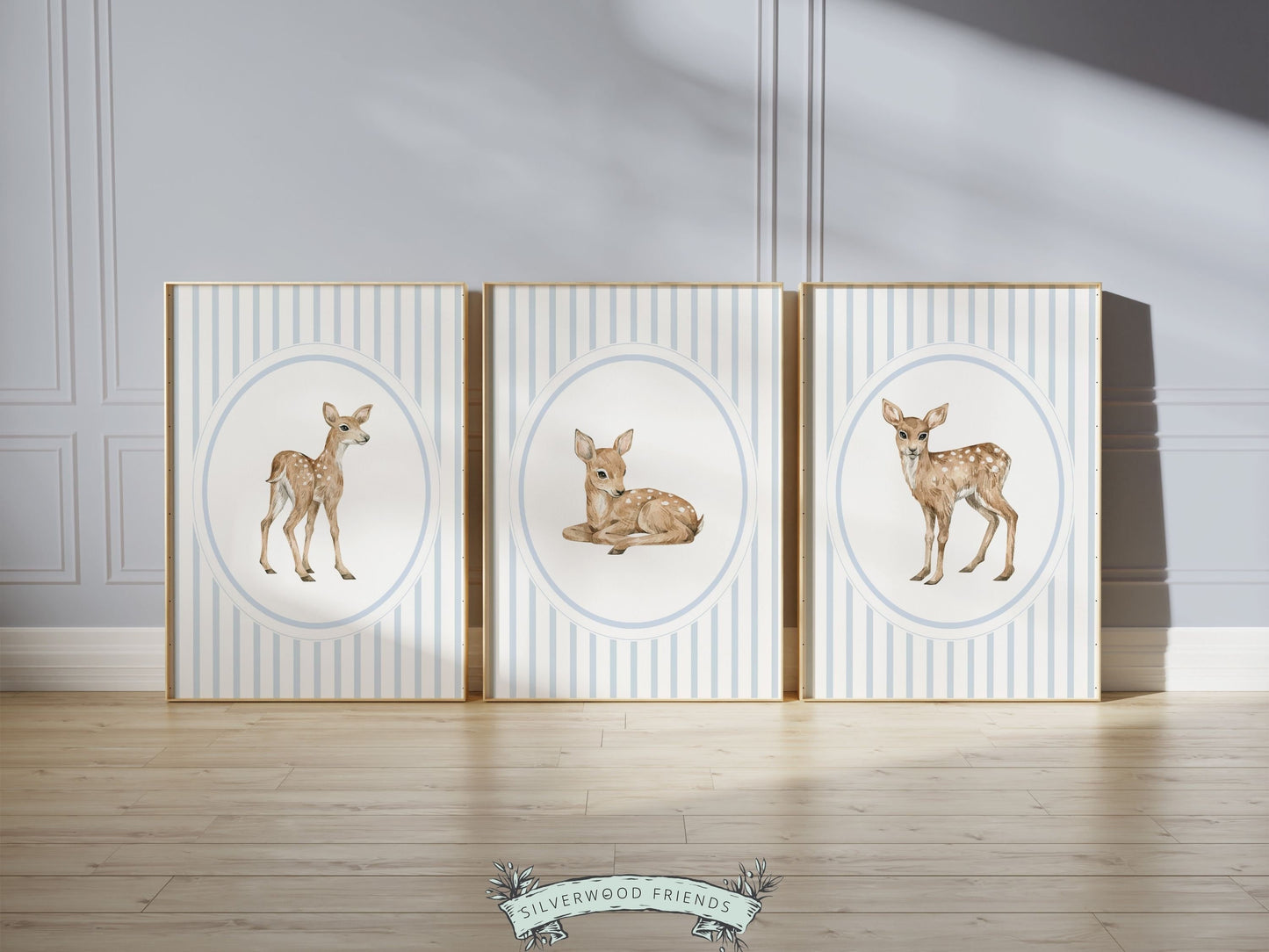 ORIGINAL Baby Deer Nursery Prints, Baby Boy Woodland Deer Nursery Decor, Baby Fawn Nursery Wall Art, Boy Blue Woodland Nursery Digital Print