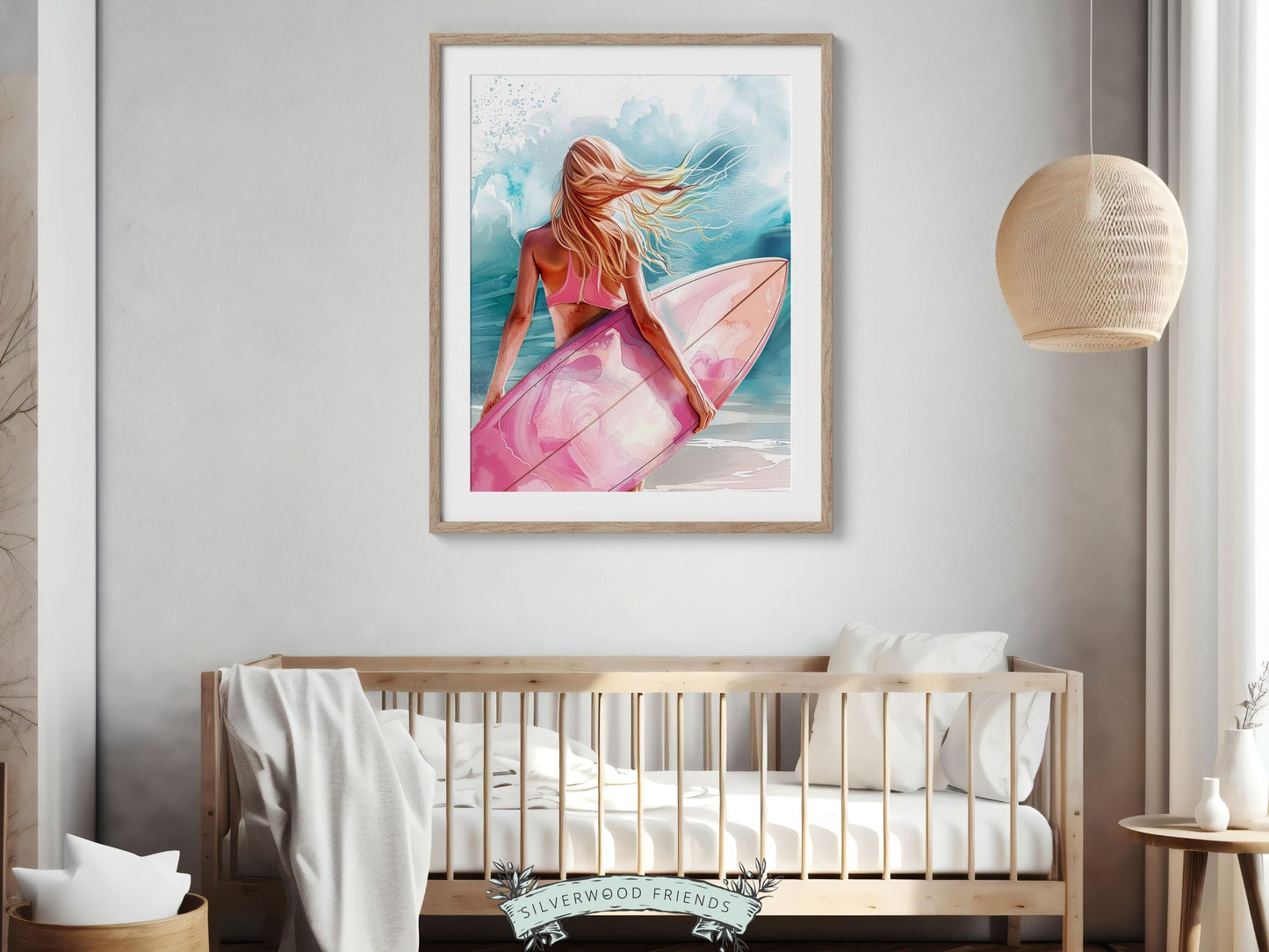 Pink Surfboard Wall Art Print, Beachy Room Decor, Trendy Dorm Room Surfing Wall Art,Teen Girl Beach House Surf Room Wall Decor Digital Print