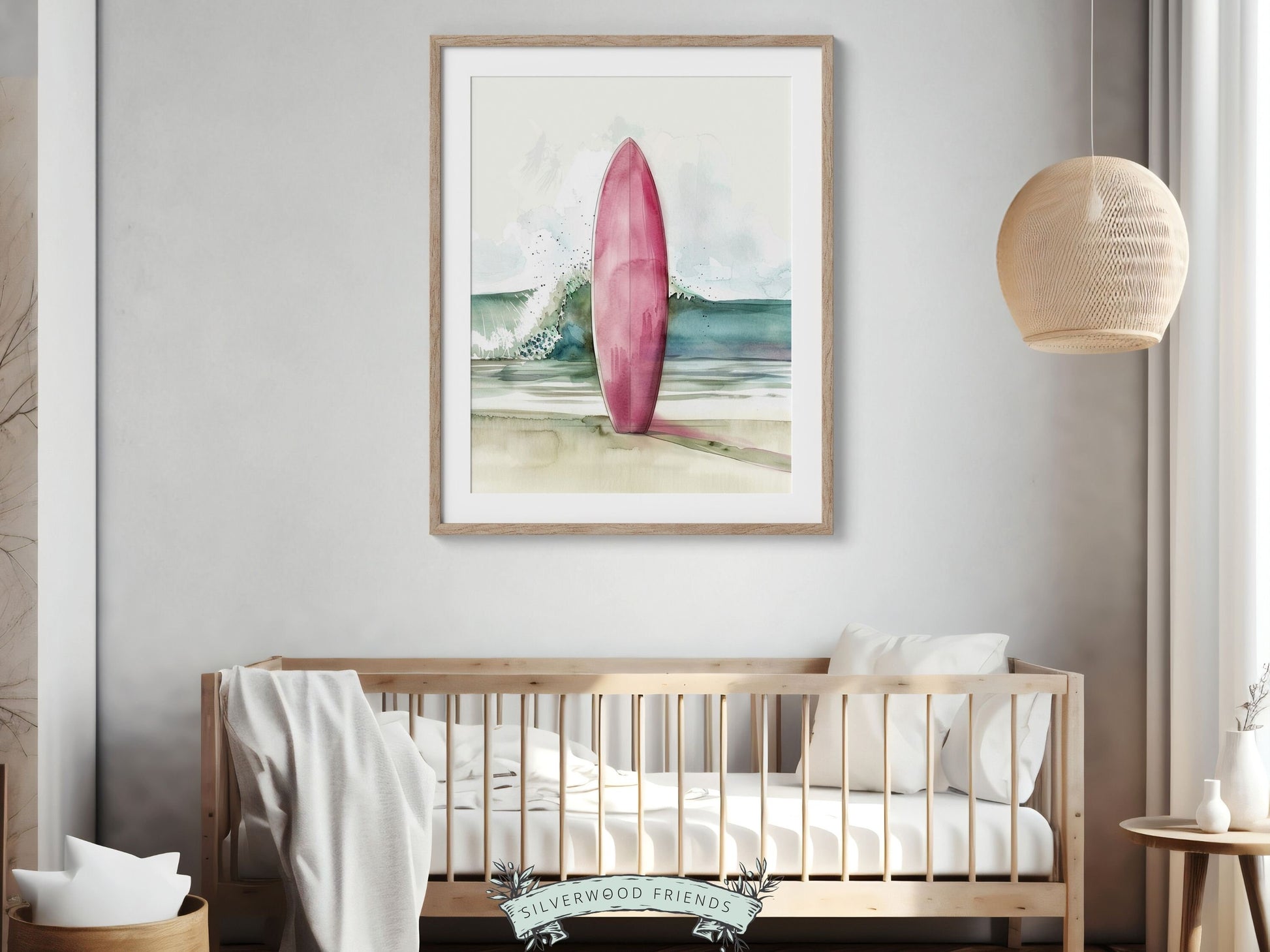 Pink Surfboard Print, Beachy Surfboard Wall Art, Baby Girl Ocean Nursery Wall Art,Beach House Surf Poster Dorm Room Wall Decor Digital Print