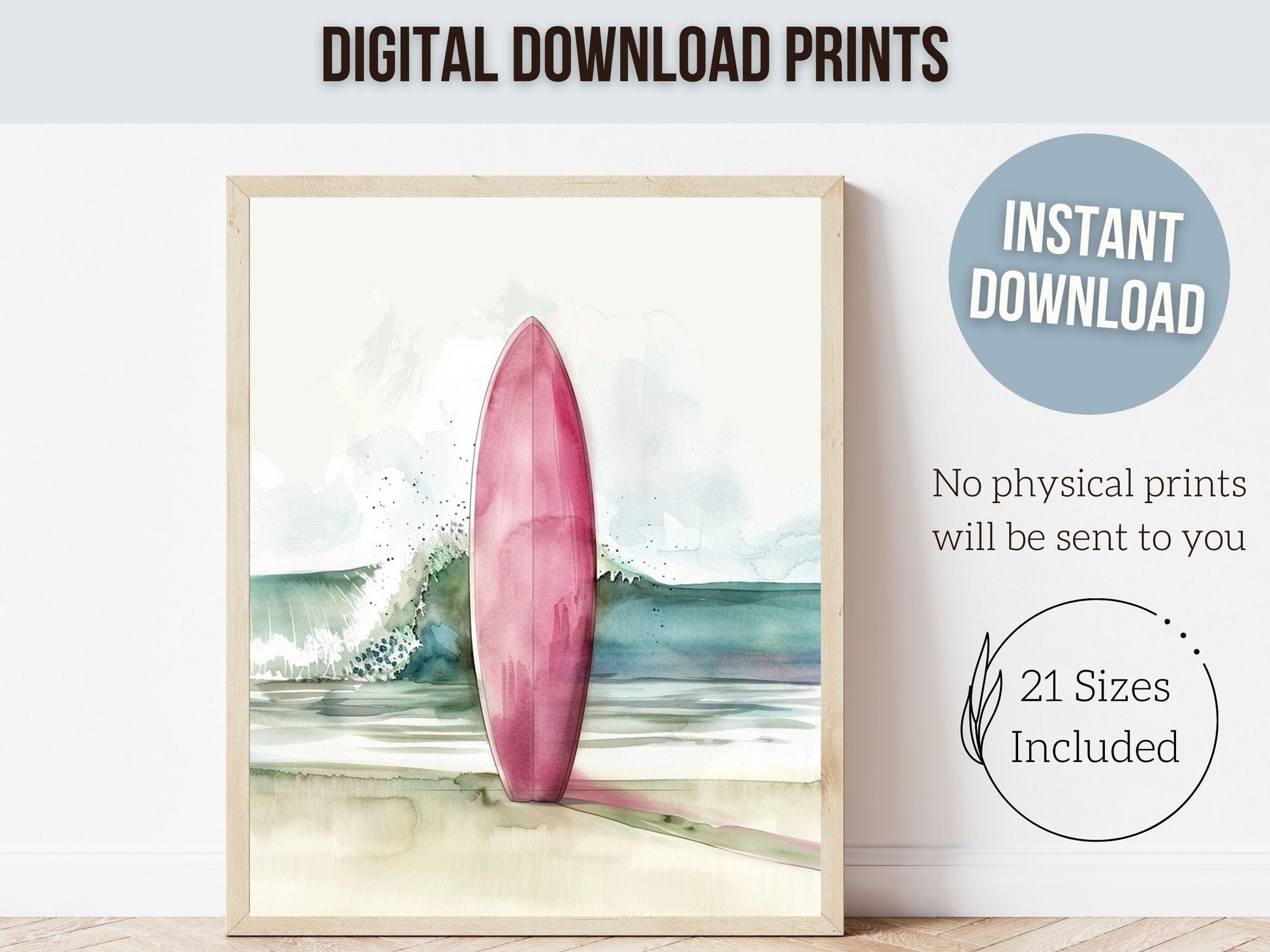 Pink Surfboard Print, Beachy Surfboard Wall Art, Baby Girl Ocean Nursery Wall Art,Beach House Surf Poster Dorm Room Wall Decor Digital Print