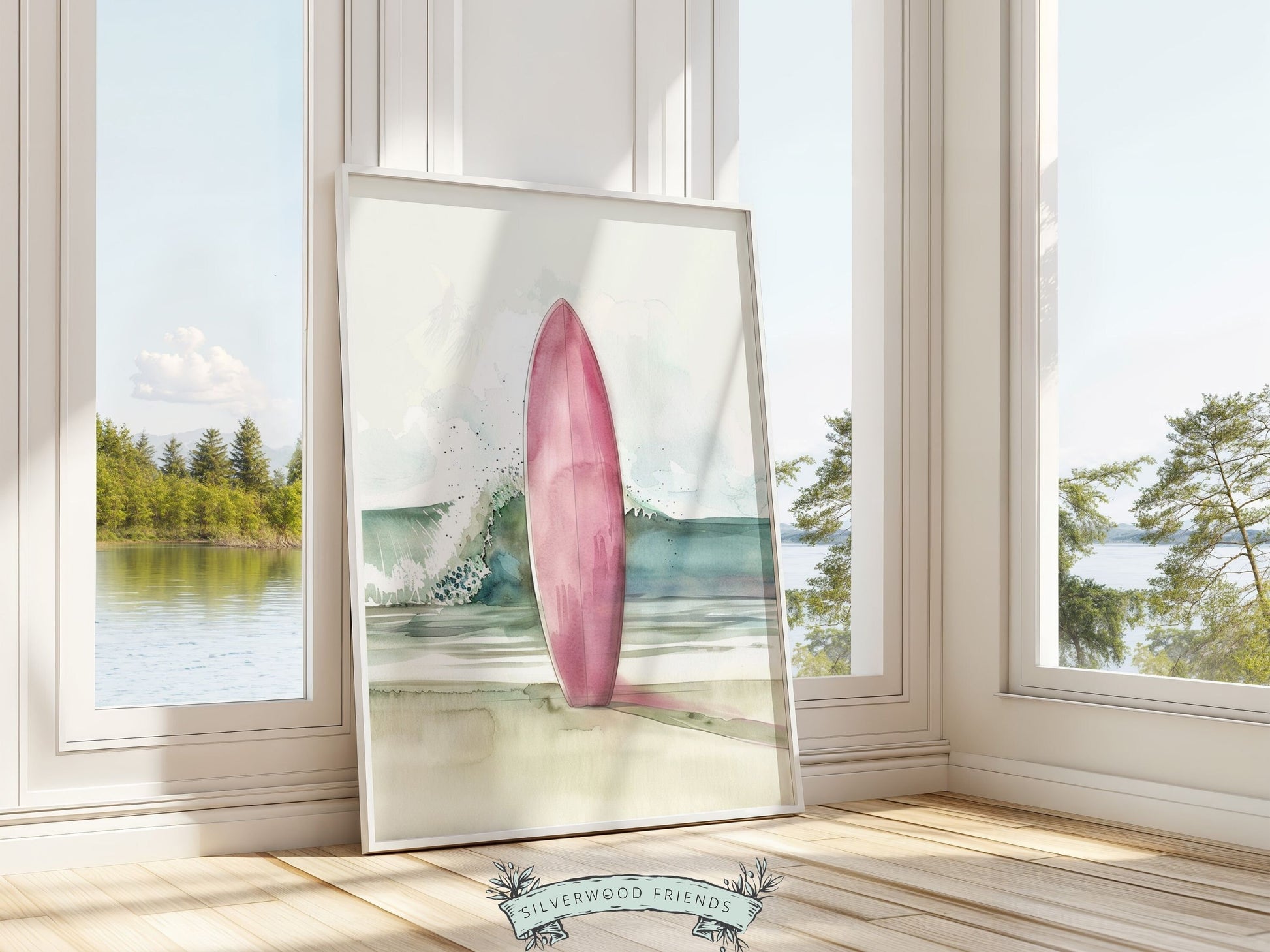 Pink Surfboard Print, Beachy Surfboard Wall Art, Baby Girl Ocean Nursery Wall Art,Beach House Surf Poster Dorm Room Wall Decor Digital Print