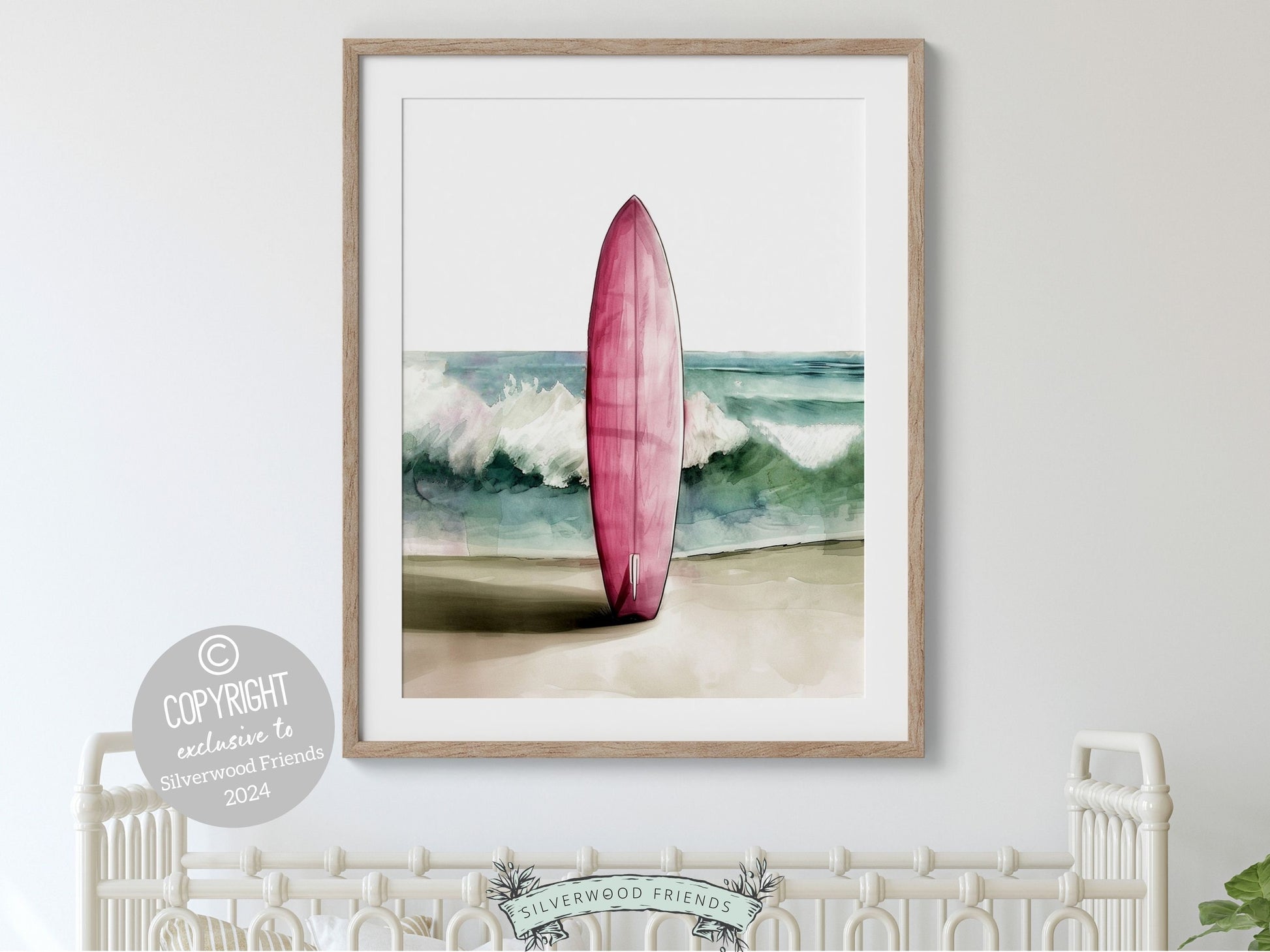 Pink Surfboard Print, Beachy Surfboard Wall Art, Ocean Nursery Wall Art, Trendy Beach House Surf Poster, Dorm Room Wall Decor Digital Print