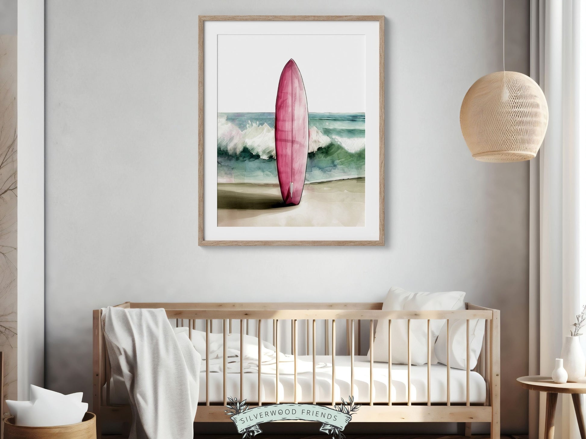 Pink Surfboard Print, Beachy Surfboard Wall Art, Ocean Nursery Wall Art, Trendy Beach House Surf Poster, Dorm Room Wall Decor Digital Print