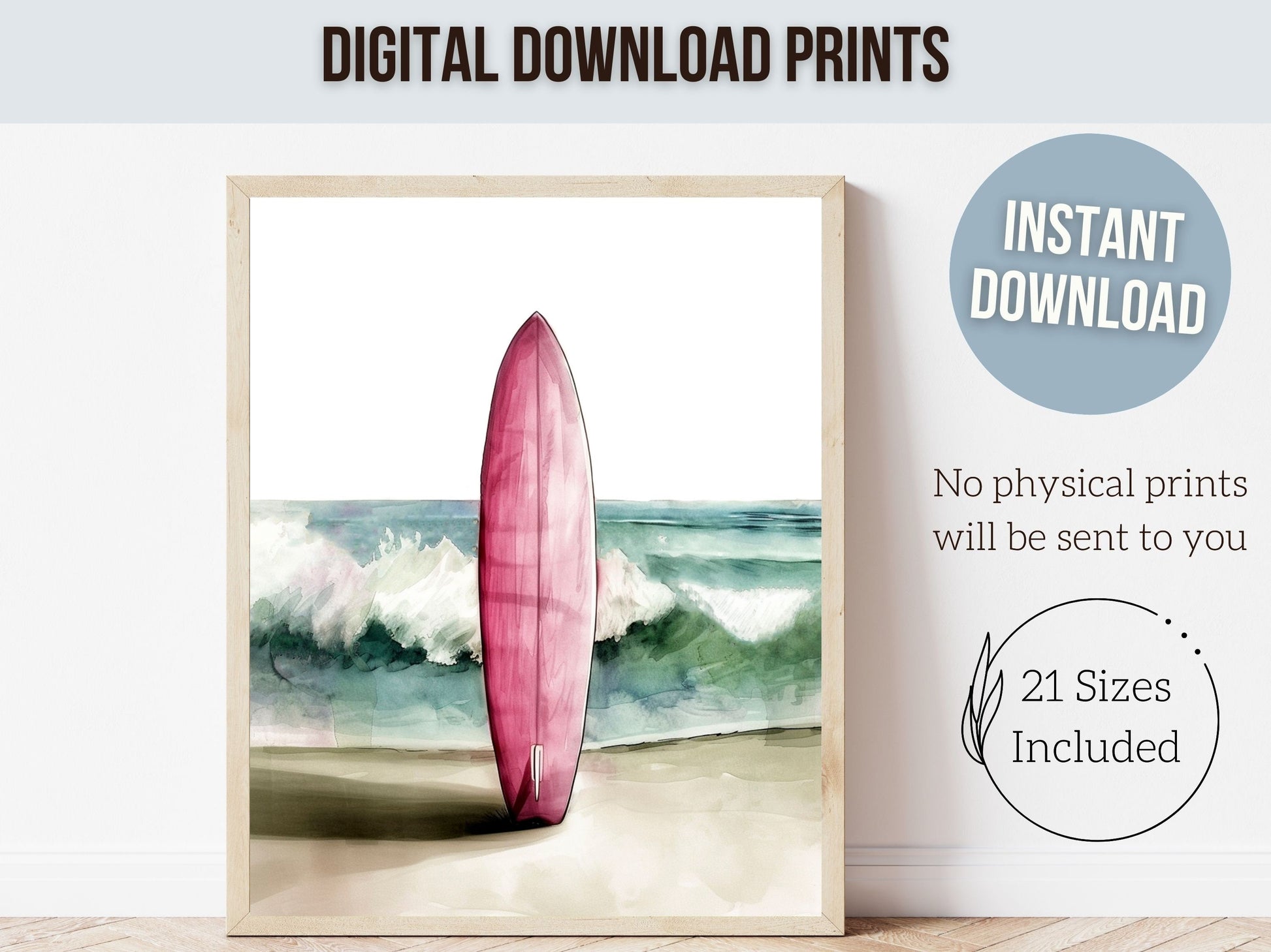 Pink Surfboard Print, Beachy Surfboard Wall Art, Ocean Nursery Wall Art, Trendy Beach House Surf Poster, Dorm Room Wall Decor Digital Print