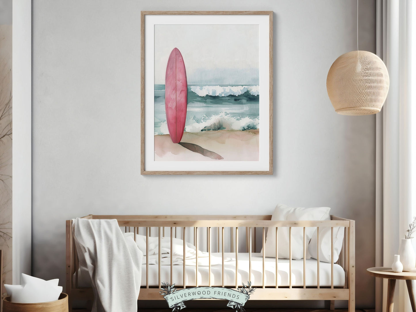 Pink Surfboard Print, Beachy Surfboard Wall Art, Ocean Nursery Wall Art, Trendy Beach House Surf Poster, Dorm Room Wall Decor Digital Print