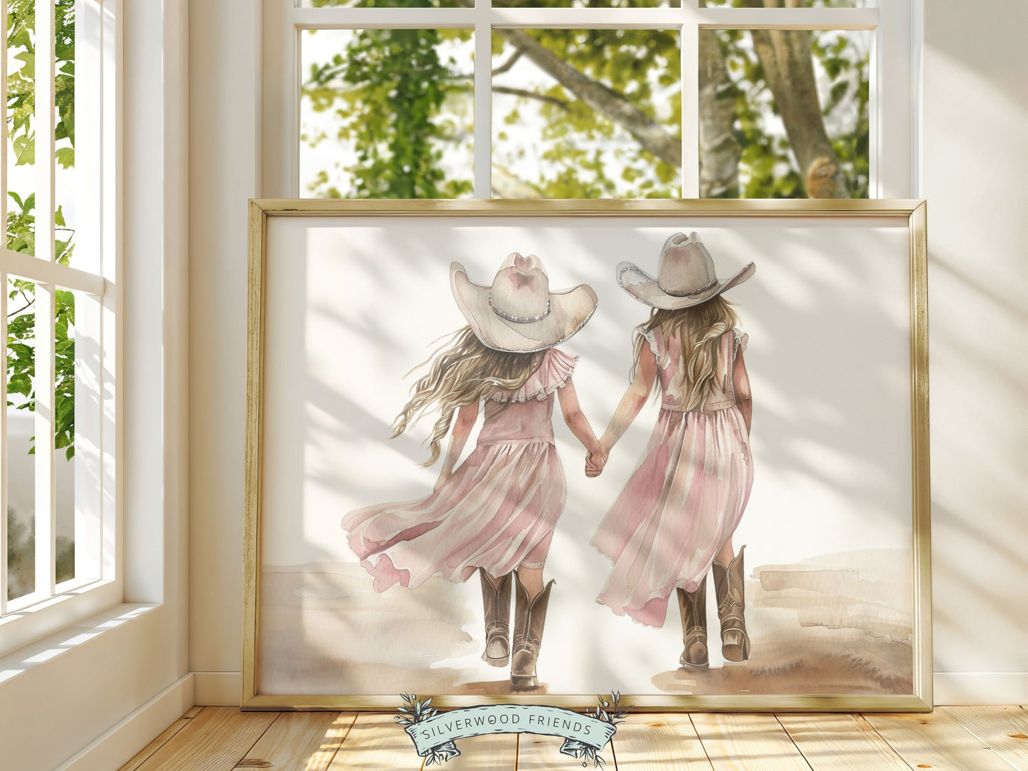 Coastal Cowgirl Nursery Print, Cowgirl Nursery Decor, Baby Girl Western Nursery Decor, Little Cowgirl Sisters Nursery Wall Art Digital Print