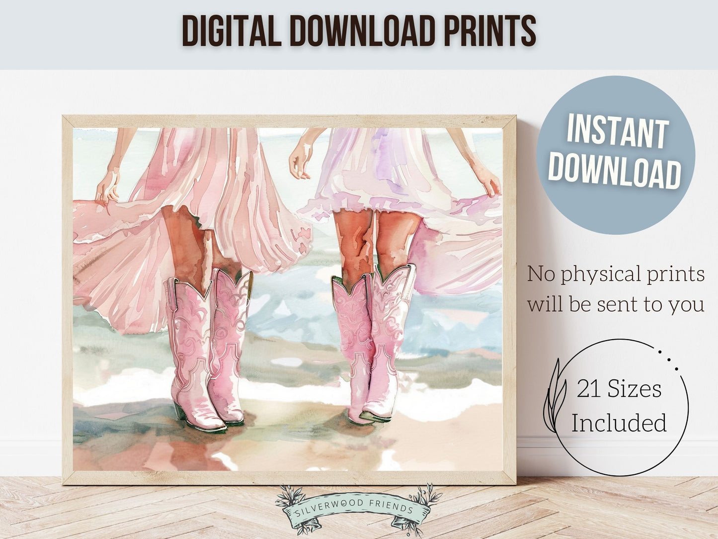 Coastal Cowgirl Print, Trendy Pink Cowgirl Boots Wall Art, Girly Western Wall Decor, Preppy Cowgirl Boots Room Decor Ocean Digital Prints