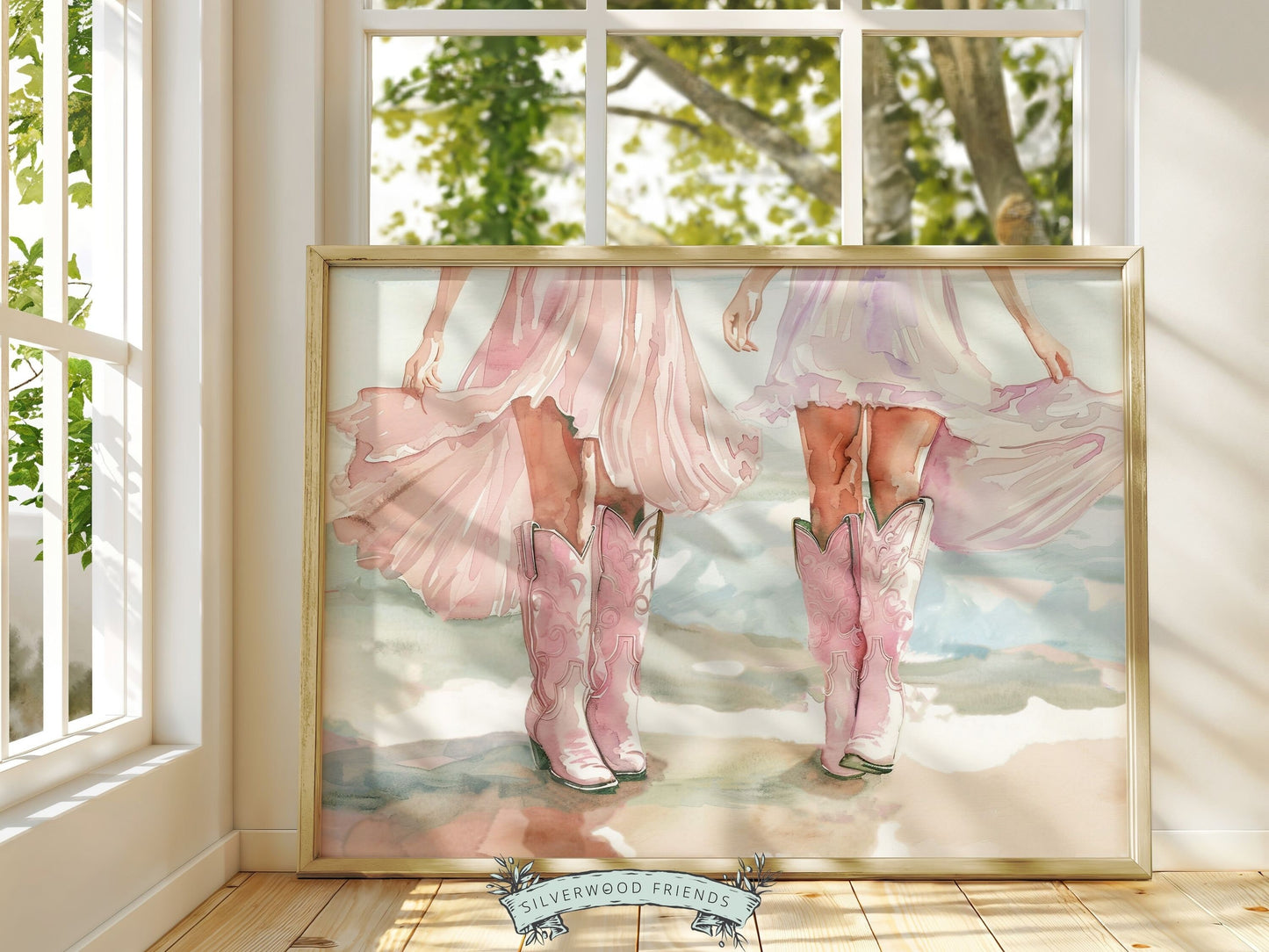 Coastal Cowgirl Print, Trendy Pink Cowgirl Boots Wall Art, Girly Western Wall Decor, Preppy Cowgirl Boots Room Decor Ocean Digital Prints
