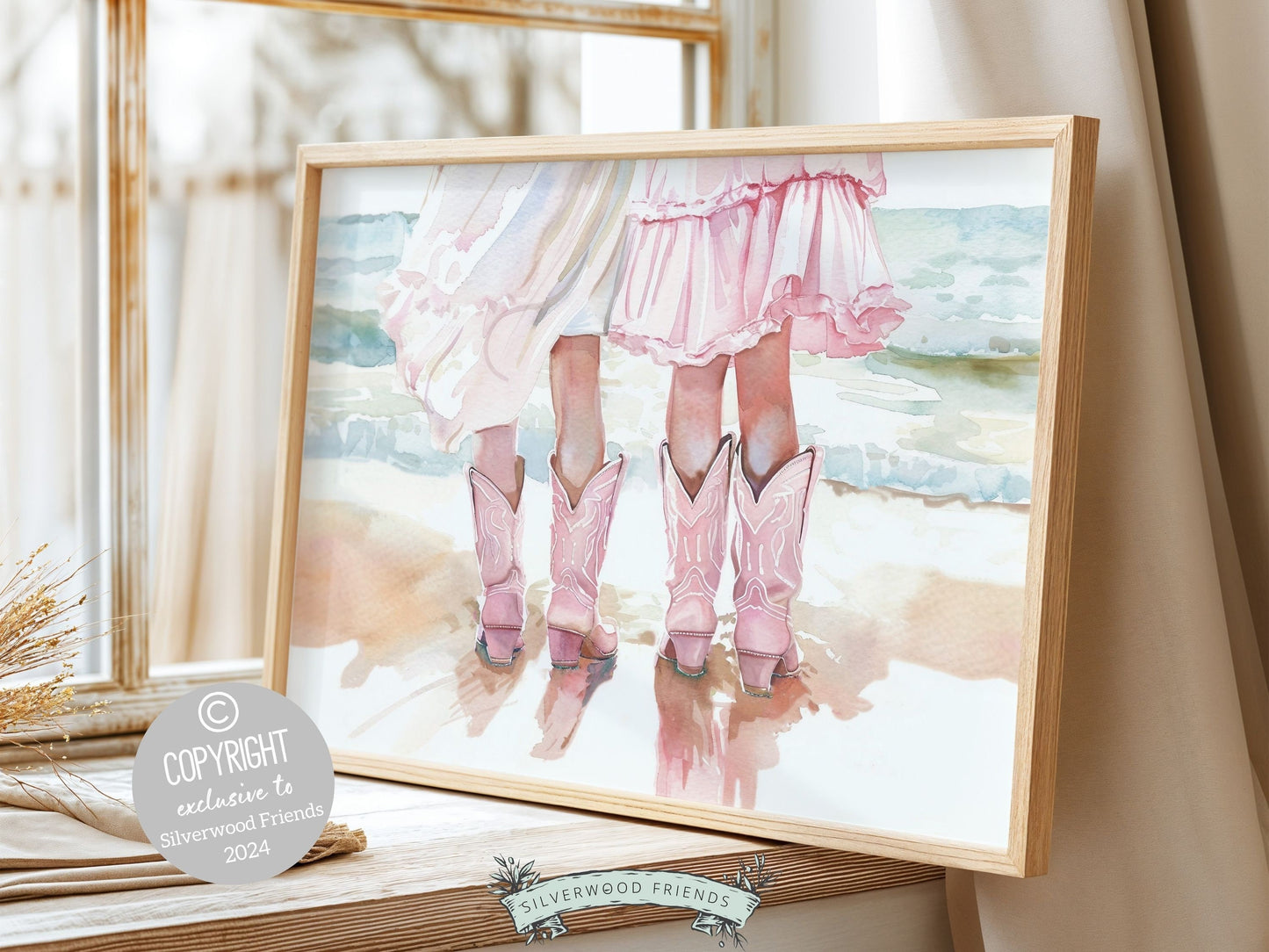 Coastal Cowgirl Nursery Print, Baby Girl Cowgirl Western Nursery Decor, Trendy Pink Cowgirl Boots Print,Girly Tween Room Decor Digital Print
