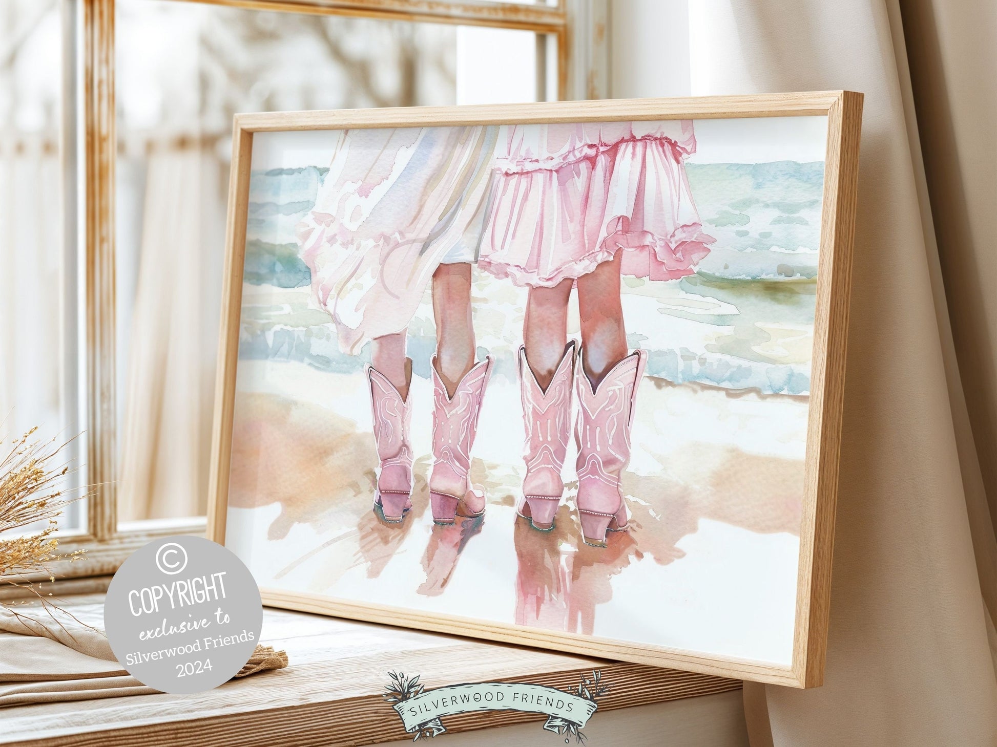 Coastal Cowgirl Nursery Print, Baby Girl Cowgirl Western Nursery Decor, Trendy Pink Cowgirl Boots Print,Girly Tween Room Decor Digital Print