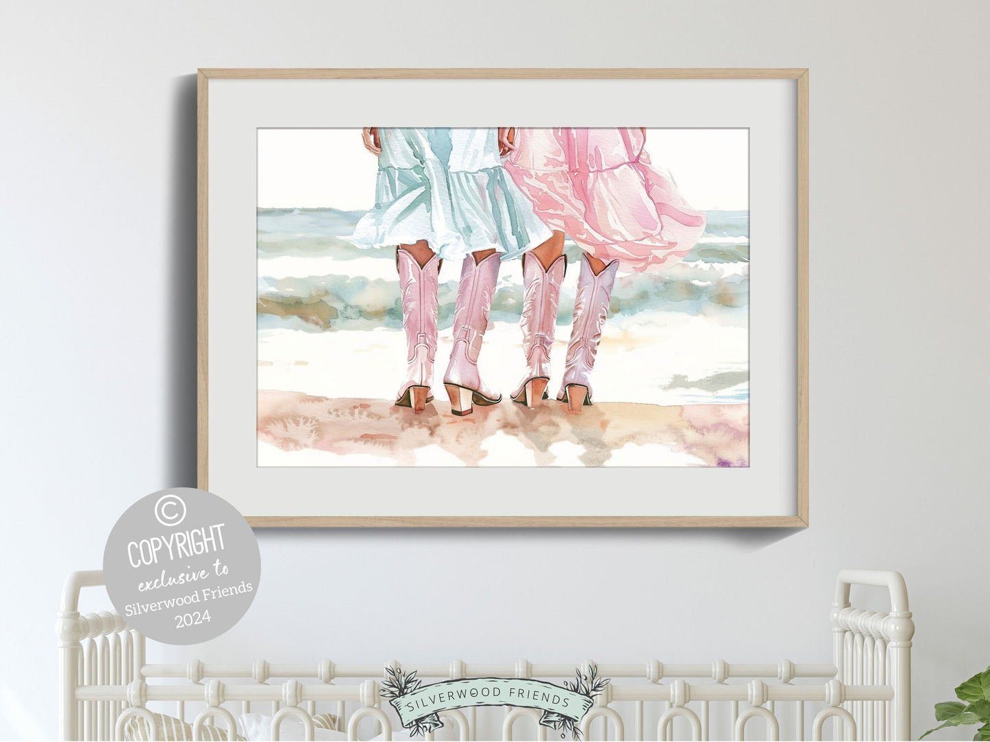 Coastal Cowgirl Print, Trendy Pink Cowgirl Boots Wall Art, Girly Western Wall Decor, Preppy Cowgirl Boots Room Decor Ocean Digital Print