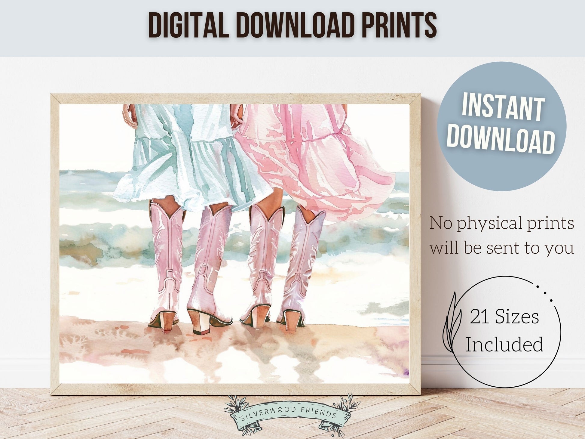 Coastal Cowgirl Print, Trendy Pink Cowgirl Boots Wall Art, Girly Western Wall Decor, Preppy Cowgirl Boots Room Decor Ocean Digital Print