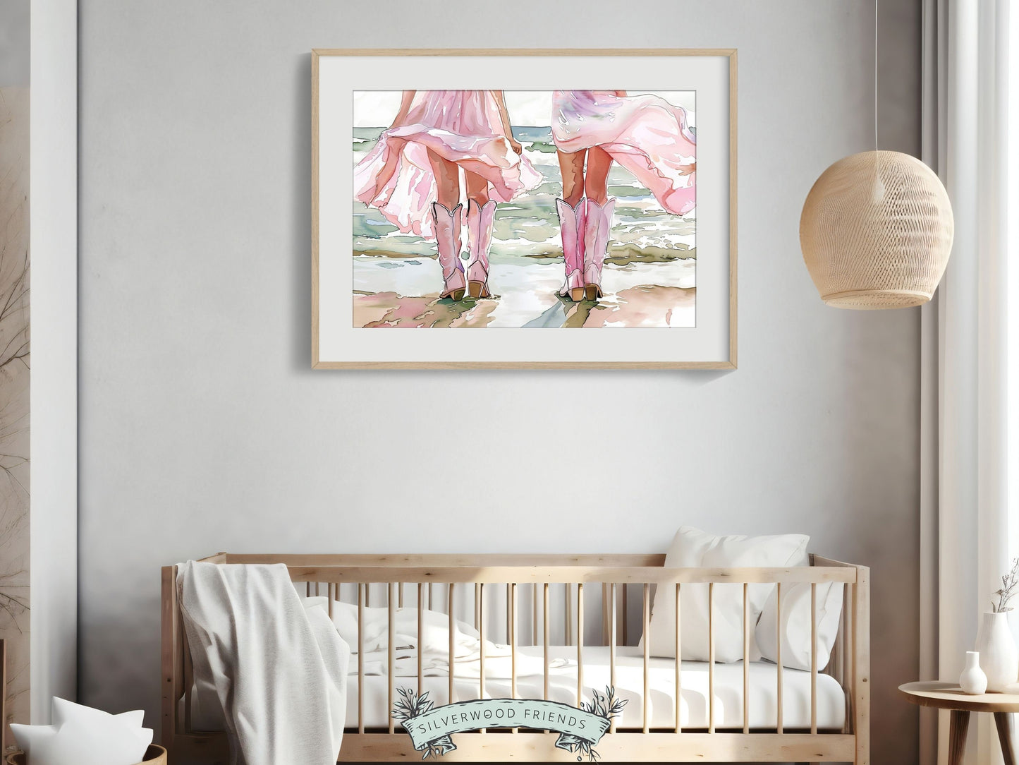 Coastal Cowgirl Print, Cowgirl Ocean Wall Art, Western Wall Decor, Preppy Pink Cowgirl Boots Print,Trendy Dorm Room Wall Decor Digital Print