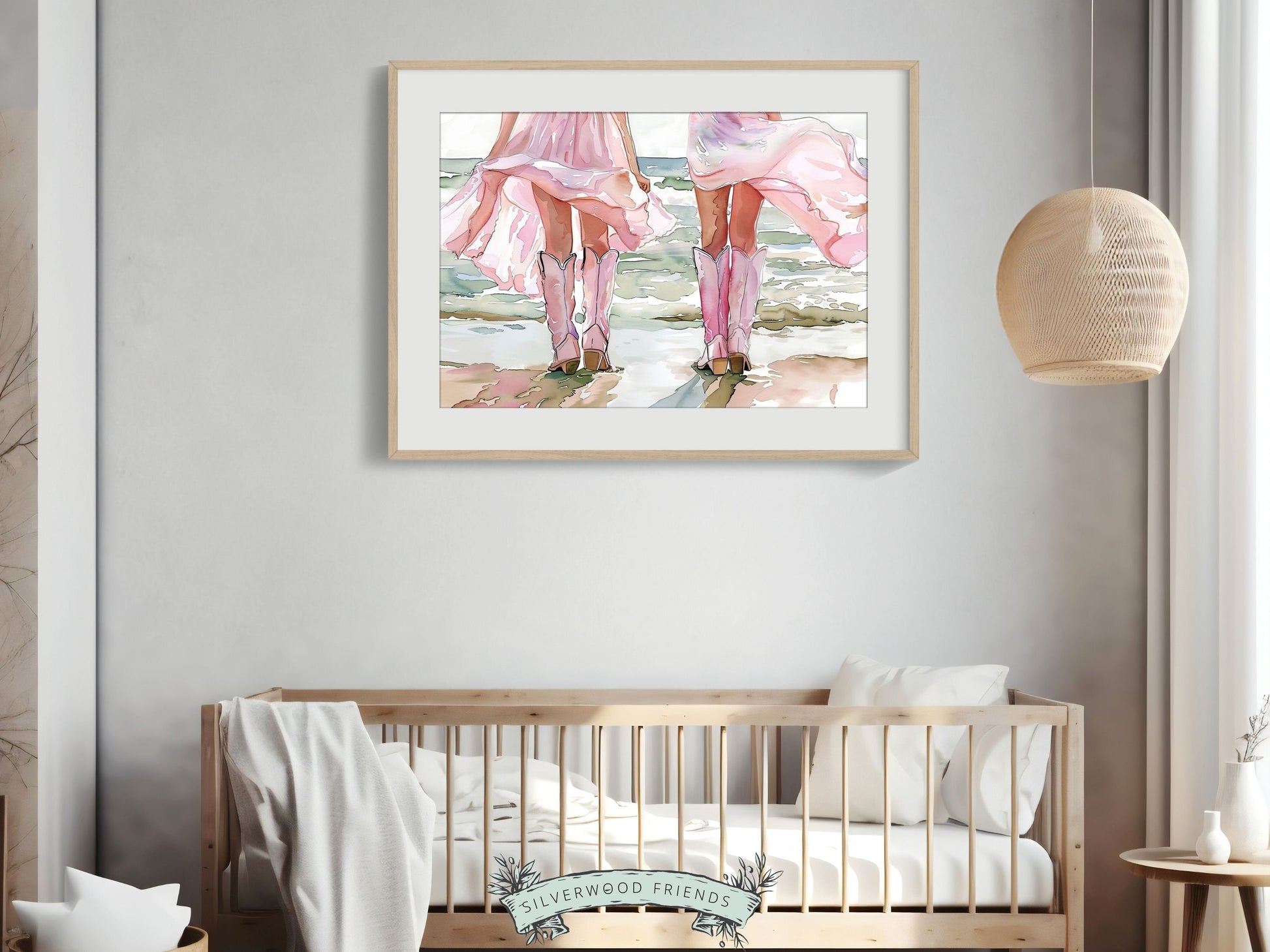 Coastal Cowgirl Print, Cowgirl Ocean Wall Art, Western Wall Decor, Preppy Pink Cowgirl Boots Print,Trendy Dorm Room Wall Decor Digital Print
