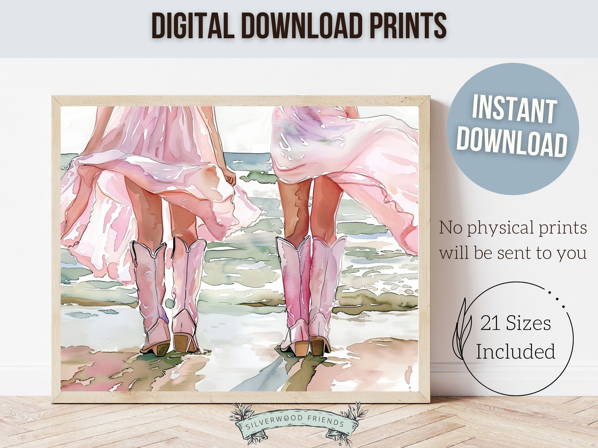Coastal Cowgirl Print, Cowgirl Ocean Wall Art, Western Wall Decor, Preppy Pink Cowgirl Boots Print,Trendy Dorm Room Wall Decor Digital Print