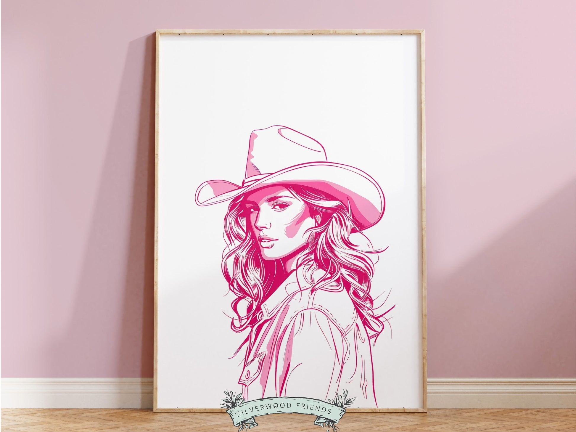 Pink Cowgirl Print, Minimalist Western Wall Art Print, Cowgirl Wall Art, Pink Western Wall Decor, Preppy Dorm Room Wall Decor Digital Print