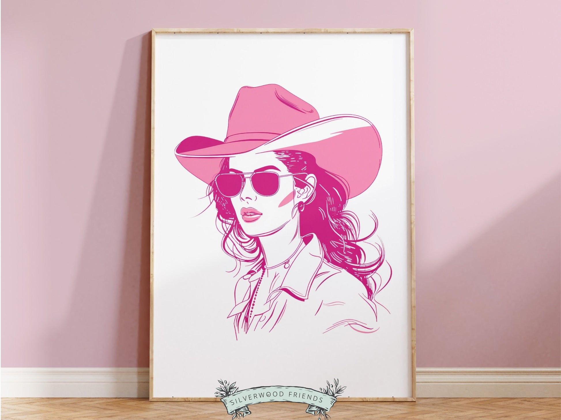 Pink Cowgirl Print, Minimalist Western Wall Art Print, Cowgirl Wall Art, Pink Western Wall Decor, Preppy Dorm Room Wall Decor Digital Print