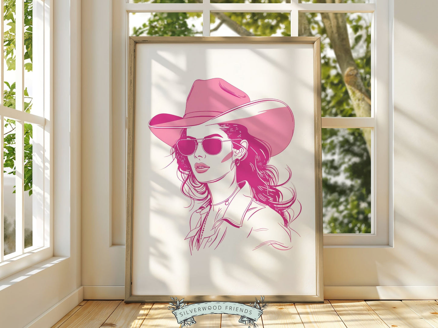 Pink Cowgirl Print, Minimalist Western Wall Art Print, Cowgirl Wall Art, Pink Western Wall Decor, Preppy Dorm Room Wall Decor Digital Print