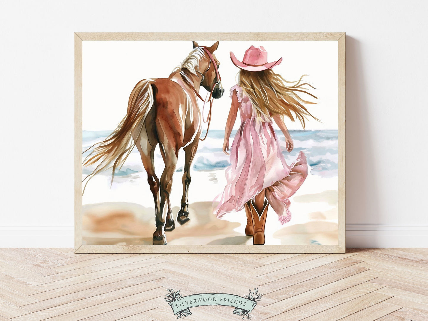Cowgirl Horse Beach Print, Cowgirl Beachy Nursery Wall Art, Coastal Cowgirl Western Decor, Girl Horse Riding Picture Digital Download Print