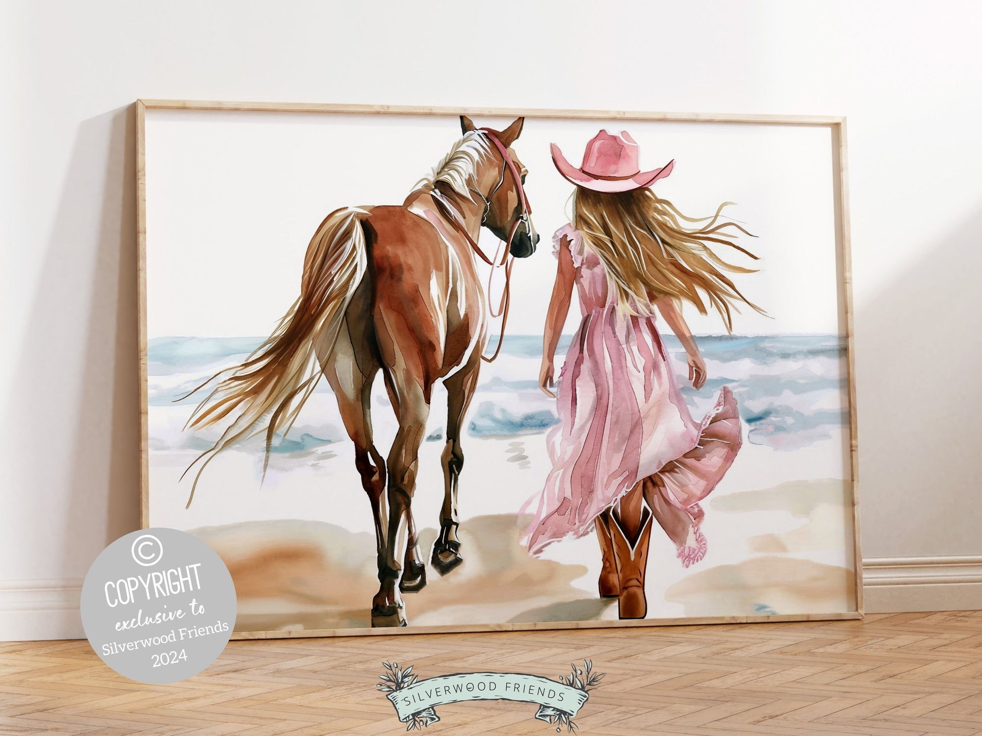 Cowgirl Horse Beach Print, Cowgirl Beachy Nursery Wall Art, Coastal Cowgirl Western Decor, Girl Horse Riding Picture Digital Download Print