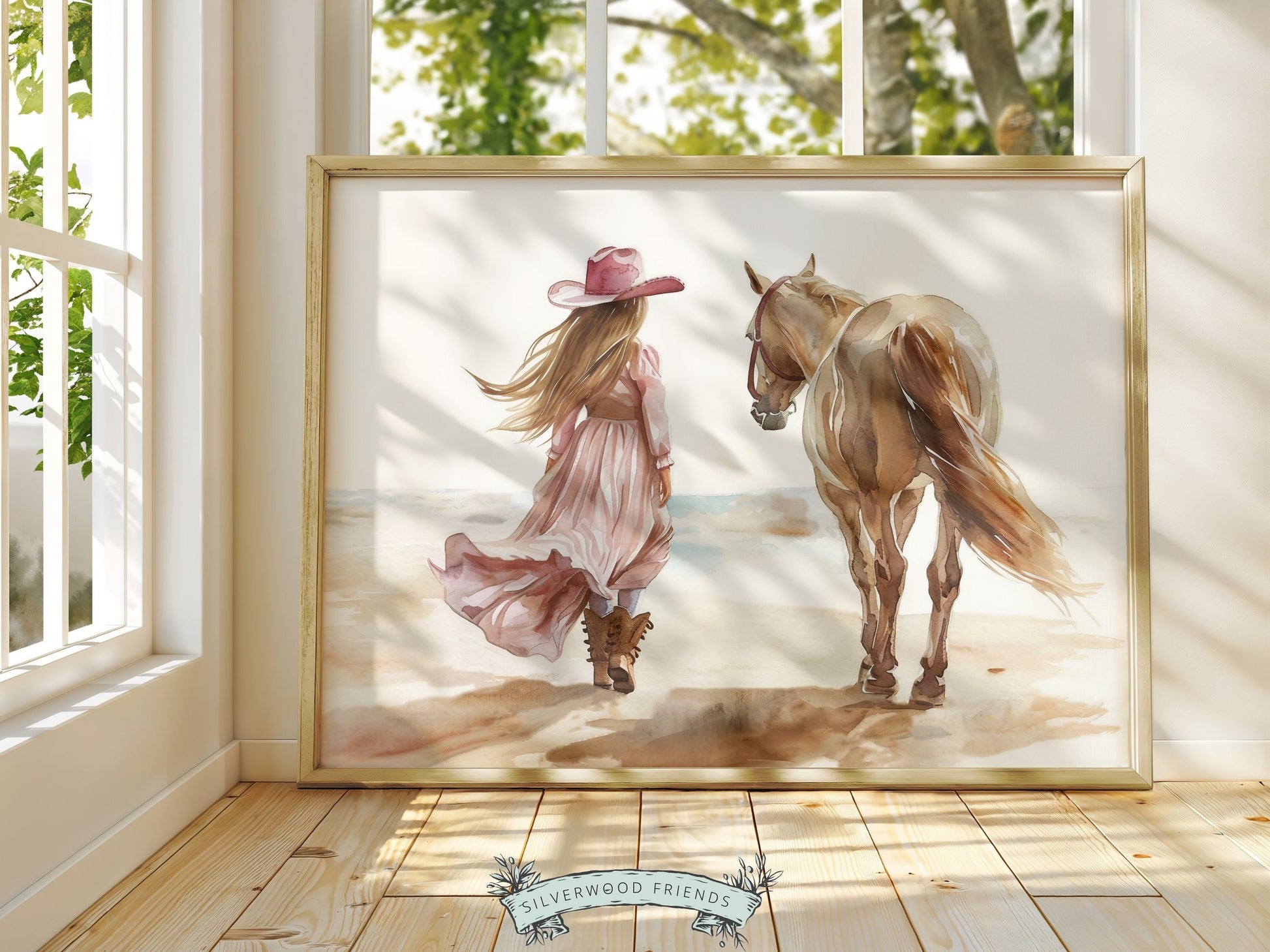 Cowgirl Horse Beach Print, Cowgirl Beachy Nursery Wall Art, Coastal Cowgirl Western Decor, Girl Horse Riding Picture Digital Download Print