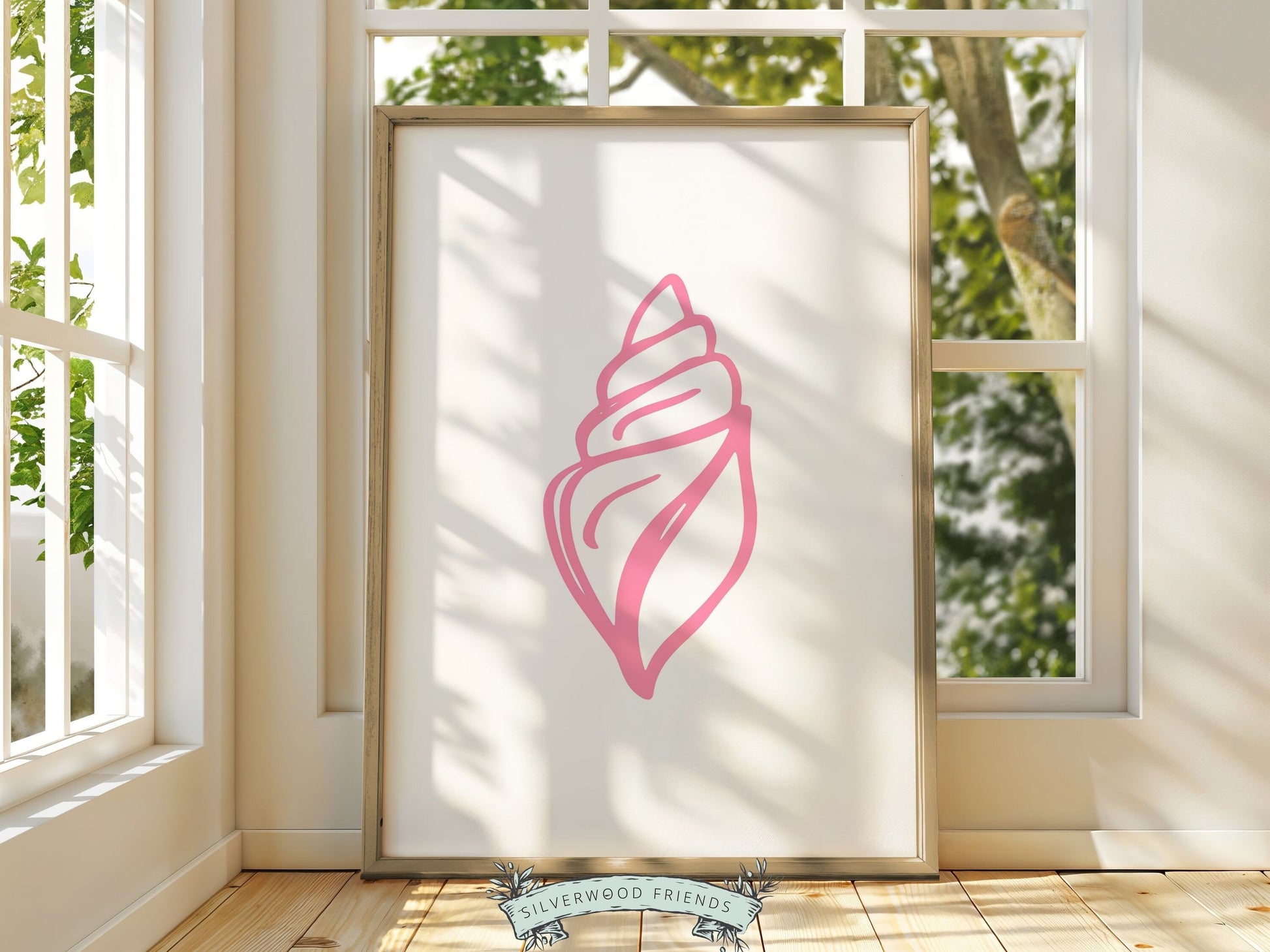 Pink Seashell Coastal Prints, Beachy Wall Art, Ocean Nursery Print, Baby Girl Nursery Wall Art, Beach House Girls Room Decor Digital Prints