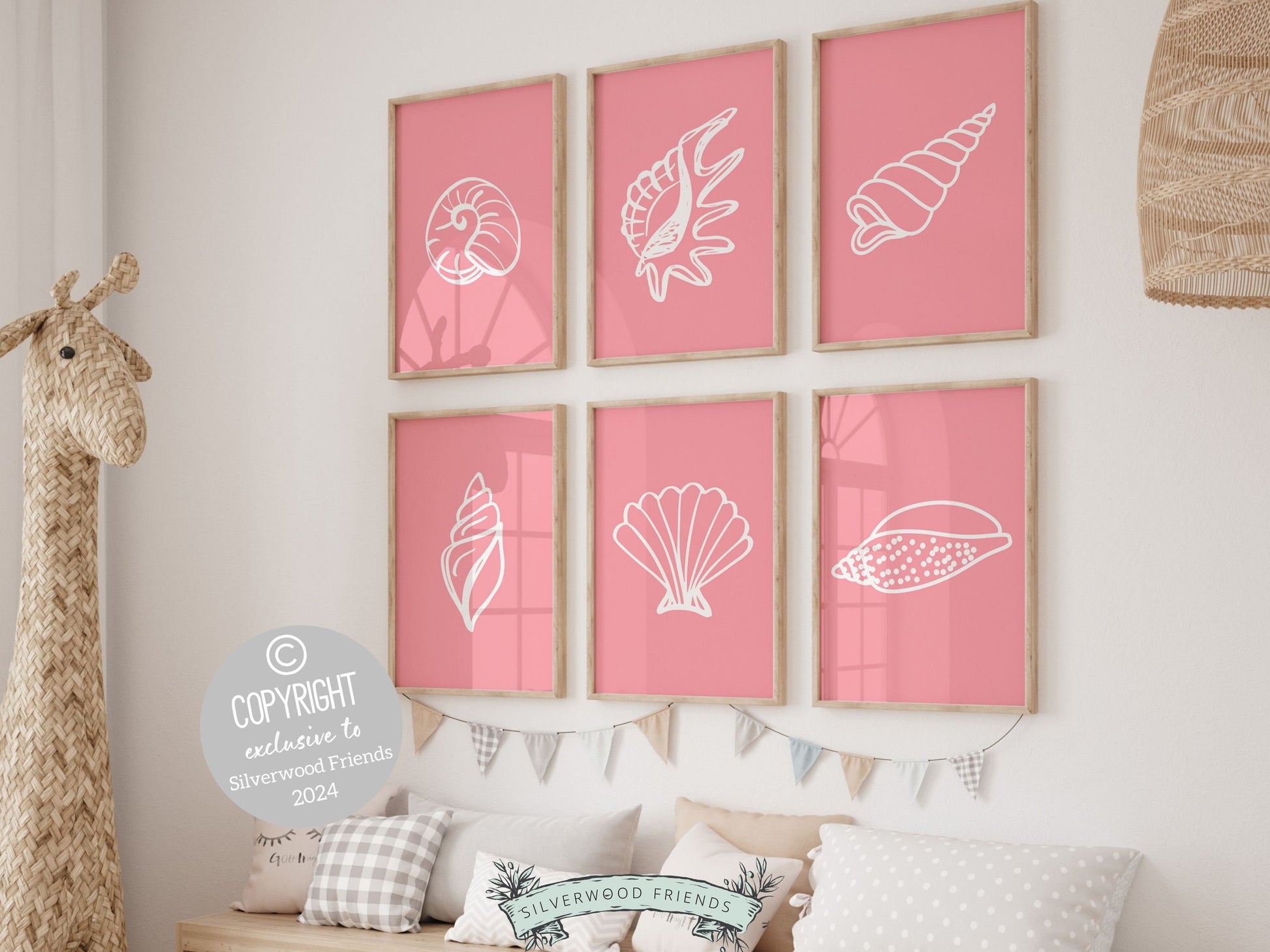 Pink Seashell Coastal Prints, Beachy Wall Art, Under The Sea Nursery Print, Minimalist Nursery Wall Art Beach House Room Decor Digital Print