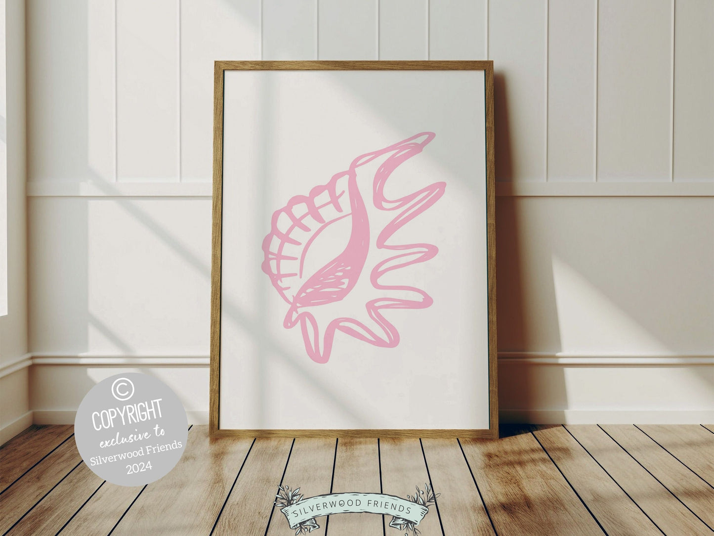 Pink Seashell Prints, Coastal Beachy Wall Art, Ocean Nursery Print, Baby Girl Nursery Wall Art, Beach House Girls Room Decor Digital Prints