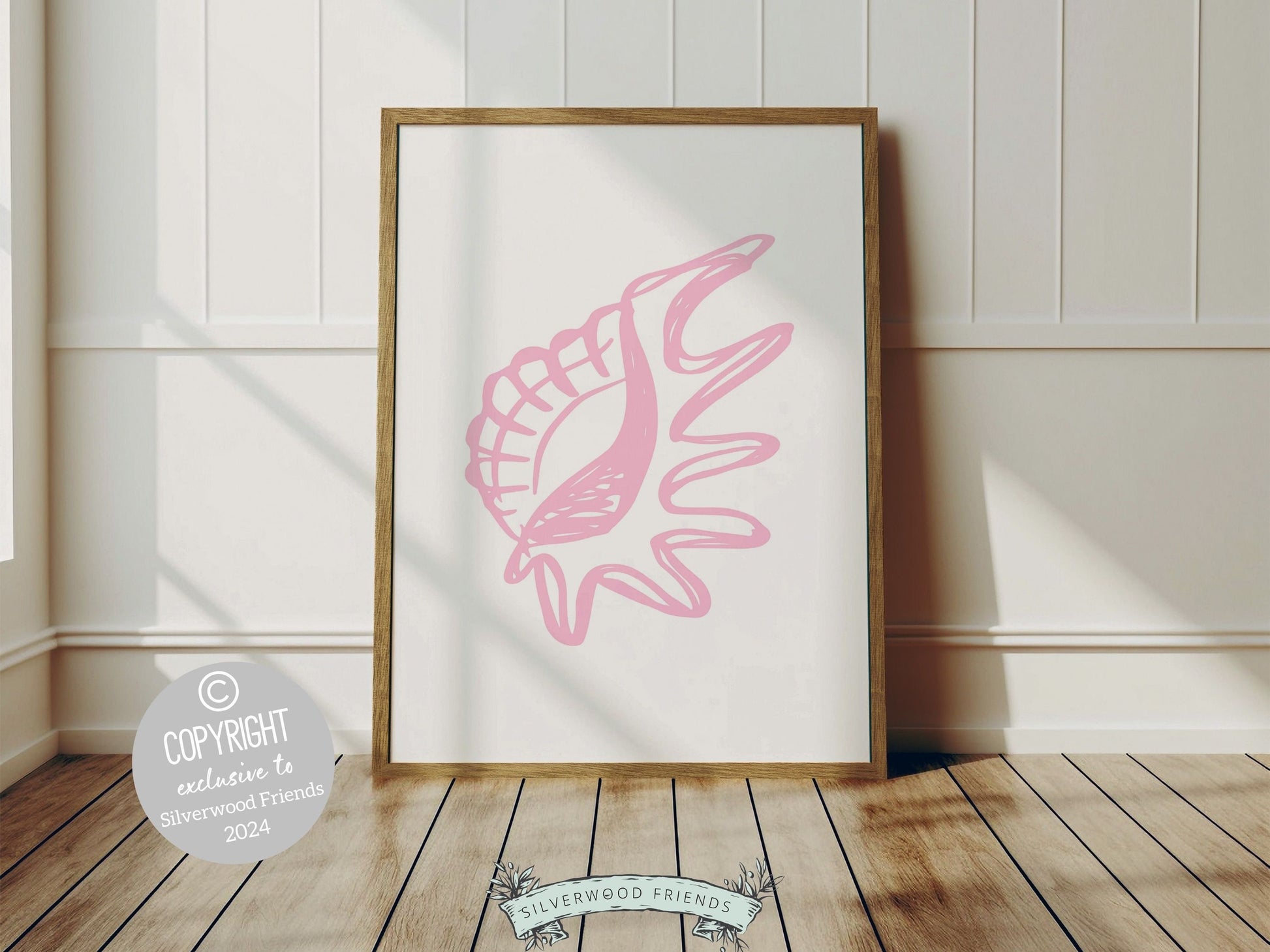 Pink Seashell Prints, Coastal Beachy Wall Art, Ocean Nursery Print, Baby Girl Nursery Wall Art, Beach House Girls Room Decor Digital Prints