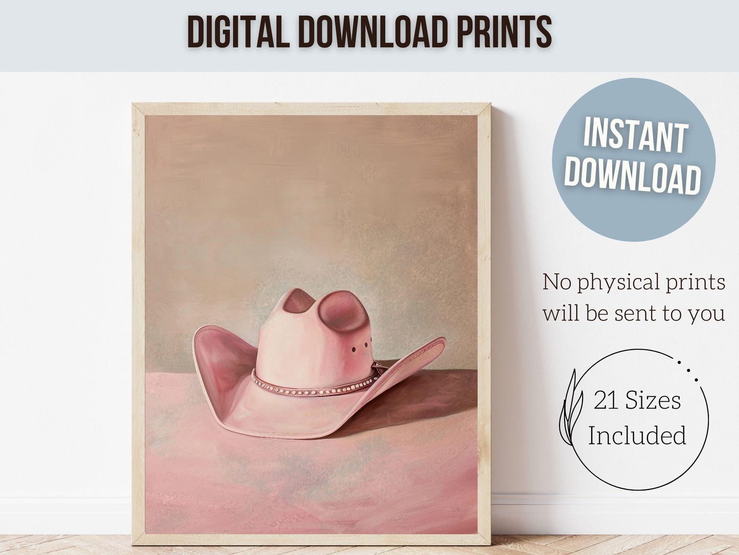 Pink Cowgirl Hat Print, Coastal Cowgirl Print, Country Western Decor, Trendy Dorm Room Wall Decor Preppy Teen Girl Room Poster Digital Print