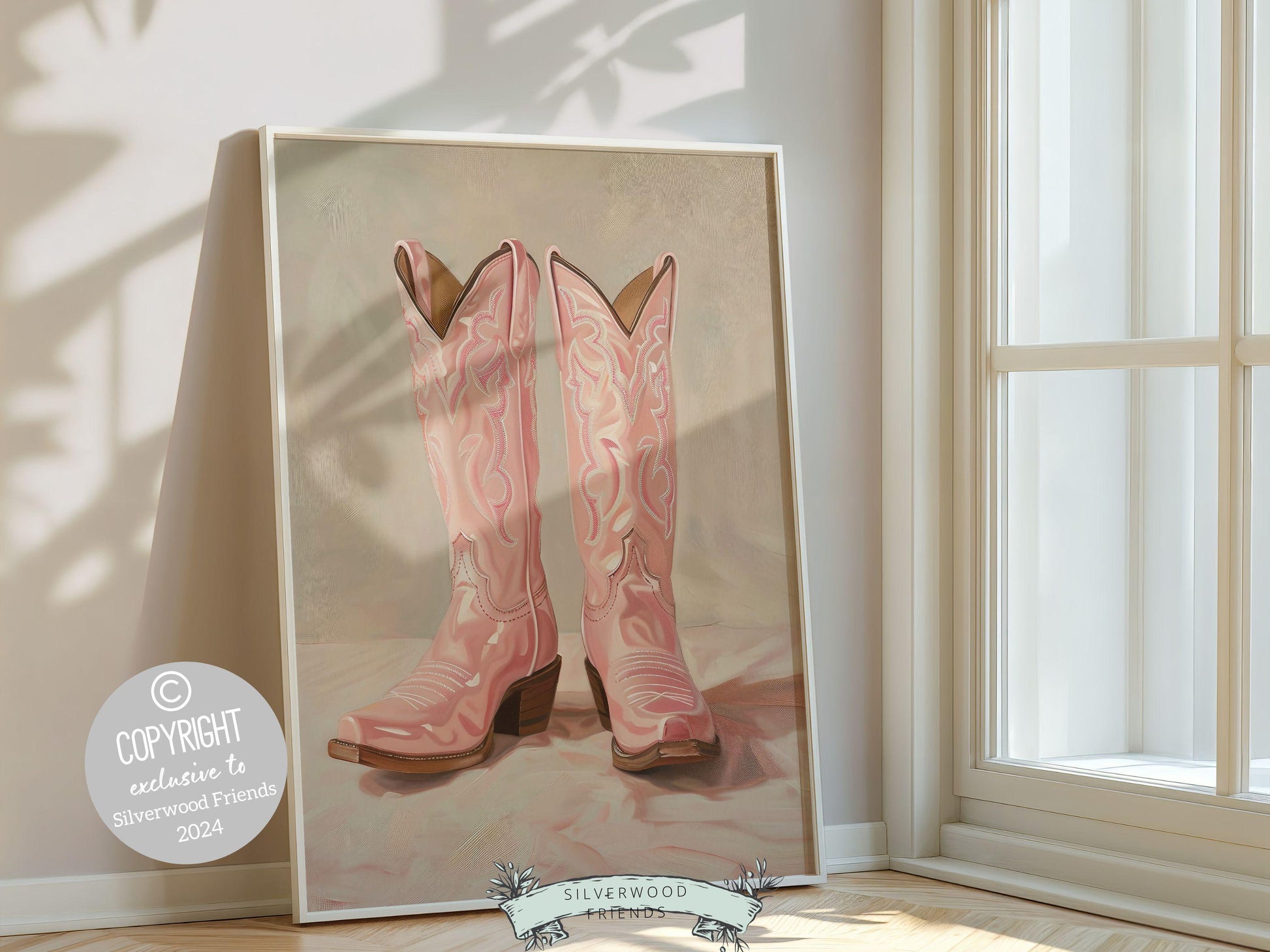 Pink Cowgirl Boots Print, Coastal Cowgirl Print, Trendy Country Western Dorm Room Wall Decor,Preppy Pink Teen Girl Room Poster Digital Print