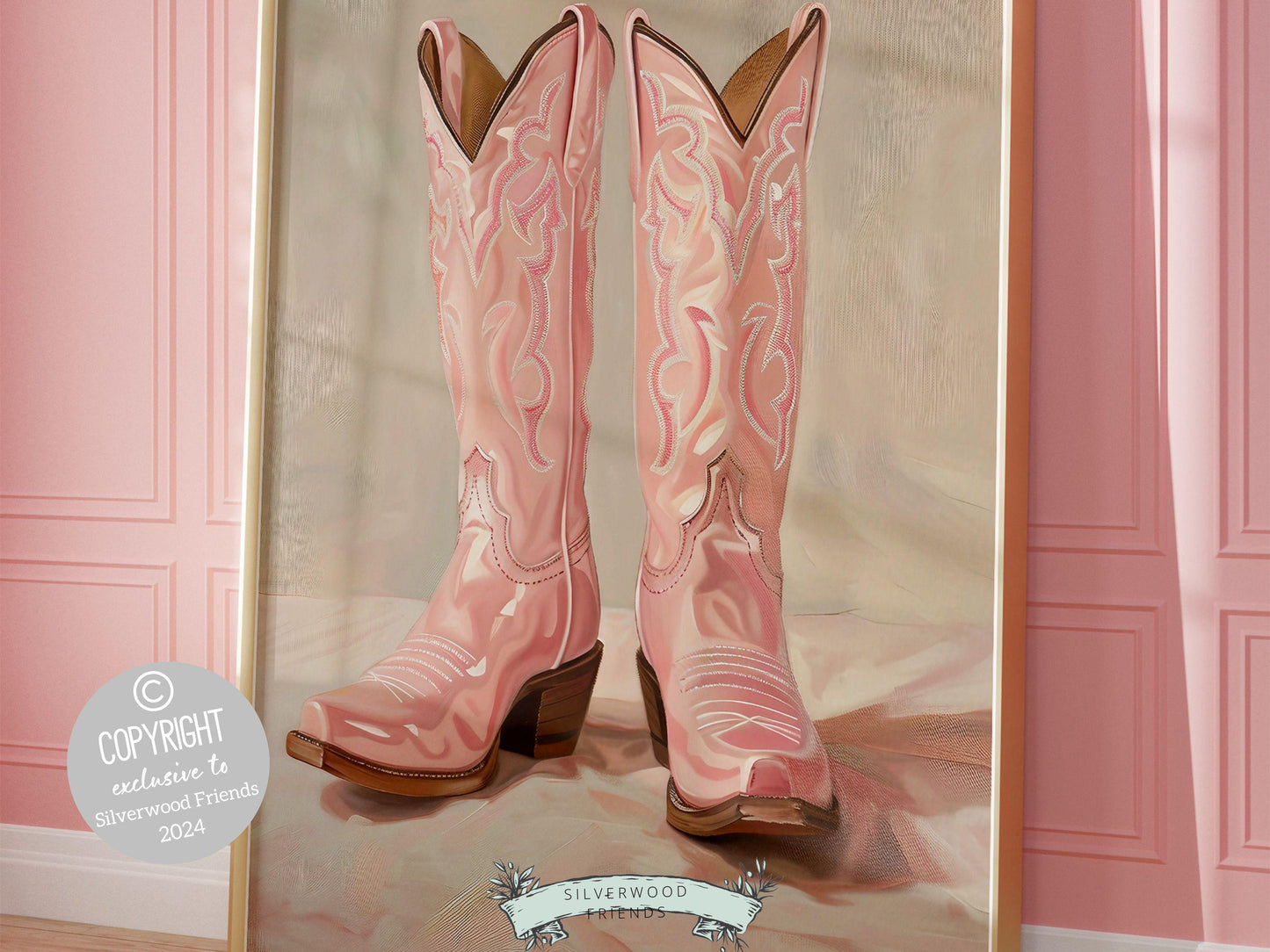 Pink Cowgirl Boots Print, Coastal Cowgirl Print, Trendy Country Western Dorm Room Wall Decor,Preppy Pink Teen Girl Room Poster Digital Print