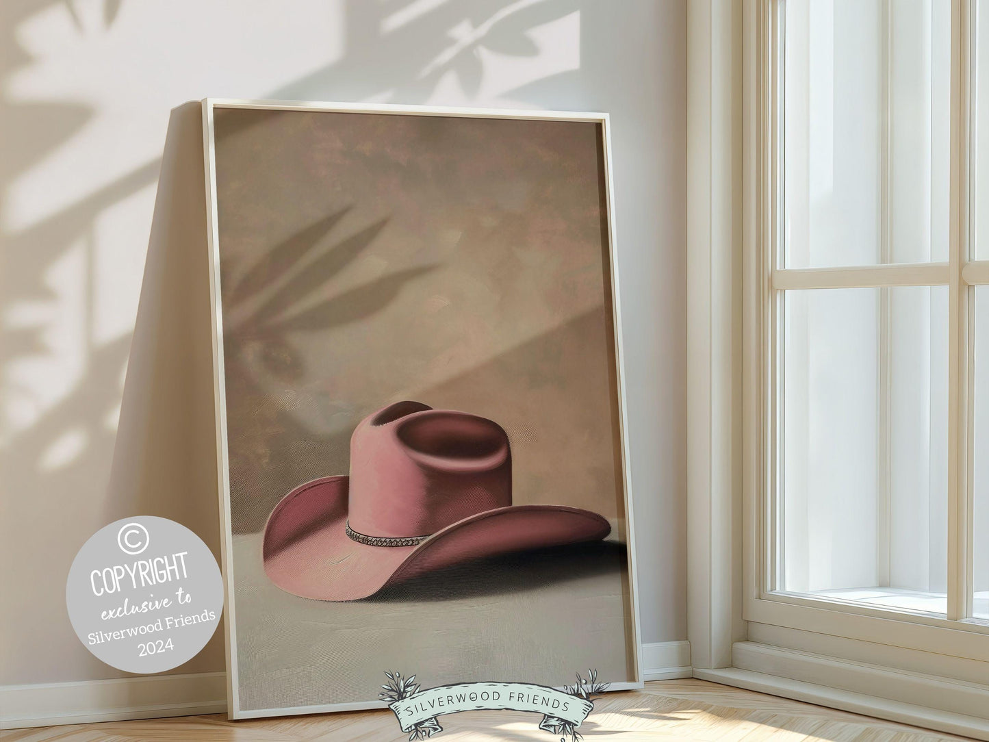 Pink Cowgirl Hat Print, Coastal Cowgirl Print, Country Western Decor, Trendy Dorm Room Wall Decor Preppy Teen Girl Room Poster Digital Print