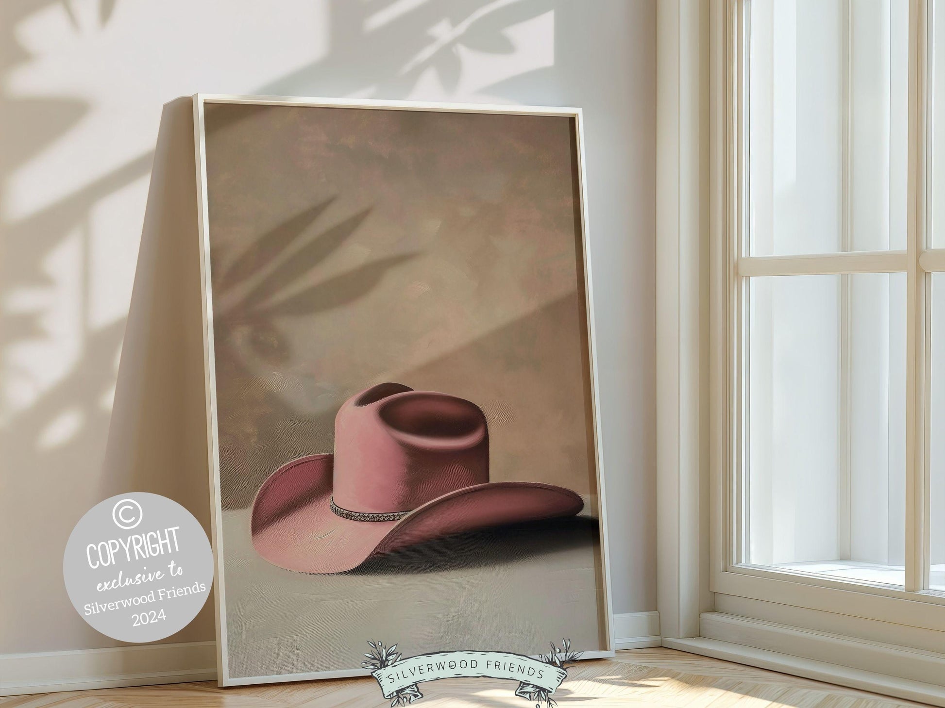 Pink Cowgirl Hat Print, Coastal Cowgirl Print, Country Western Decor, Trendy Dorm Room Wall Decor Preppy Teen Girl Room Poster Digital Print