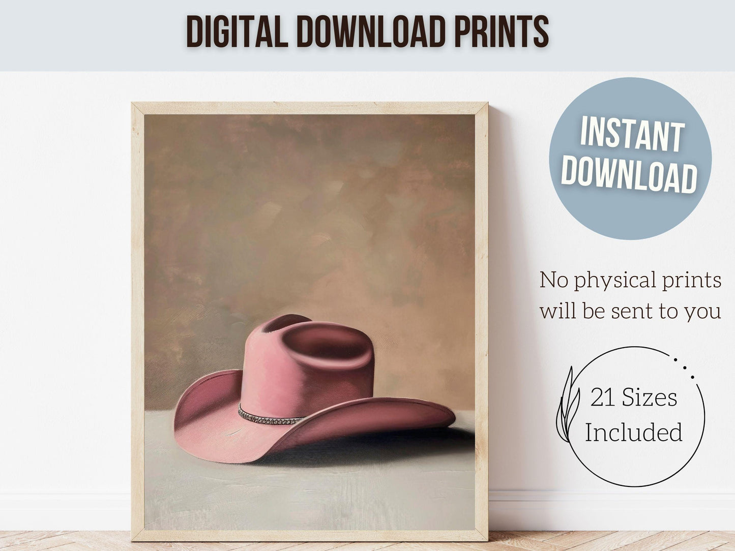 Pink Cowgirl Hat Print, Coastal Cowgirl Print, Country Western Decor, Trendy Dorm Room Wall Decor Preppy Teen Girl Room Poster Digital Print