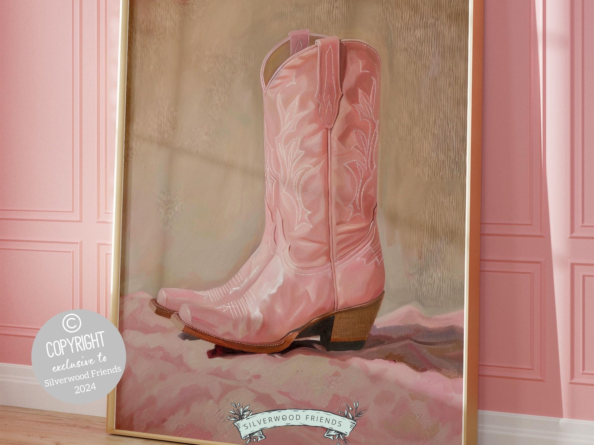 Pink Cowgirl Boots Print, Coastal Cowgirl Print, Trendy Country Western Dorm Room Wall Decor,Preppy Pink Teen Girl Room Poster Digital Print