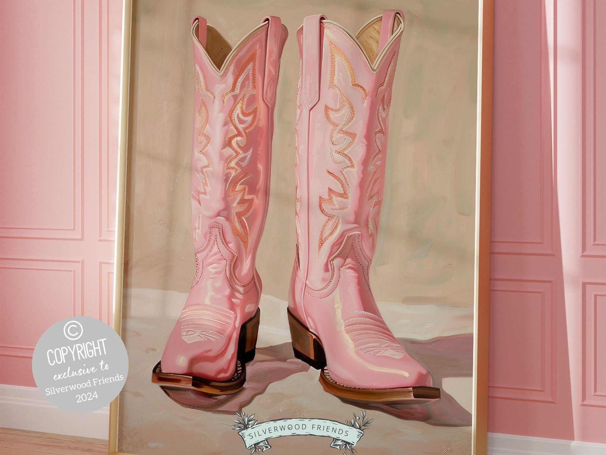 Pink Cowgirl Boots Print, Girly Coastal Cowgirl Print, Trendy Western Aesthetic Dorm Room Wall Decor, Preppy Teen Girl Room Digital Print