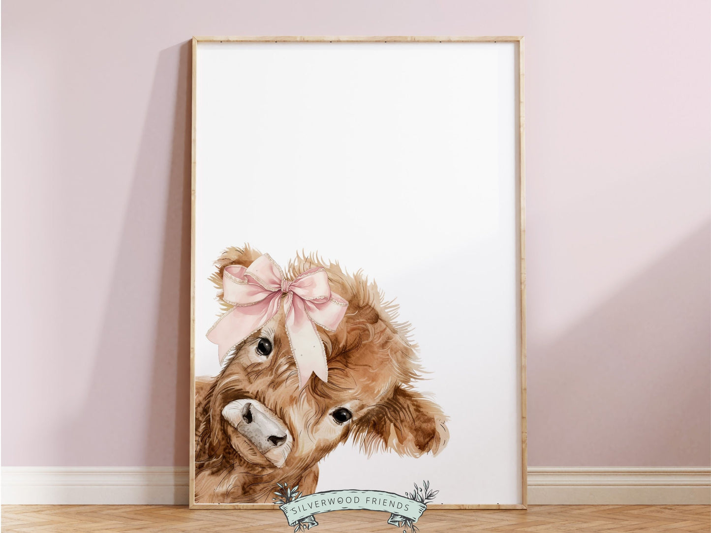 Peeking Highland Cow Nursery Print, Girl Pink Highland Cow Nursery Decor, Baby Highland Cow Picture, Girls Farm Bedroom Decor Digital Print