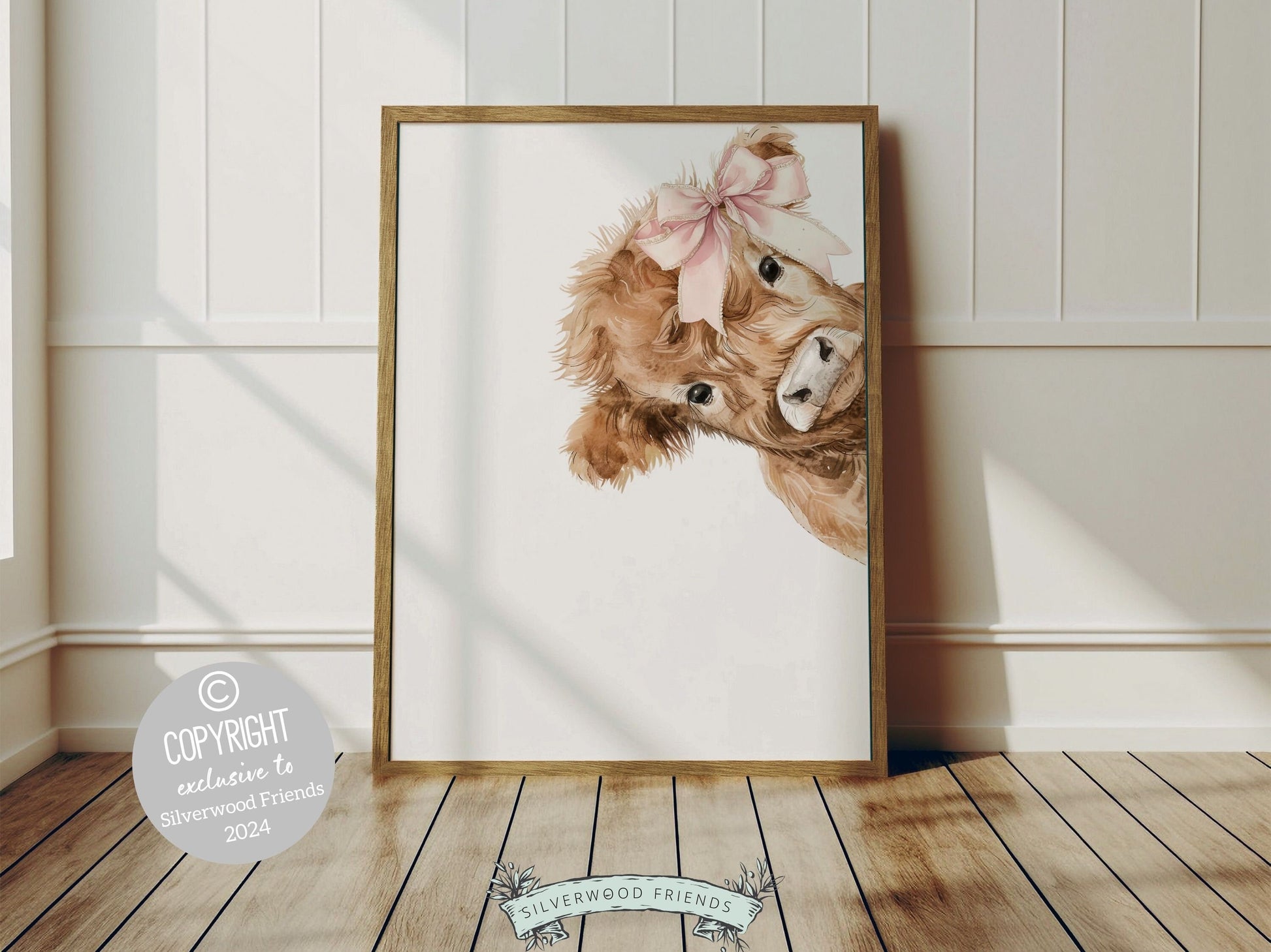 Peeking Highland Cow Nursery Print, Girl Pink Highland Cow Nursery Decor, Baby Highland Cow Picture, Girls Farm Bedroom Decor Digital Print