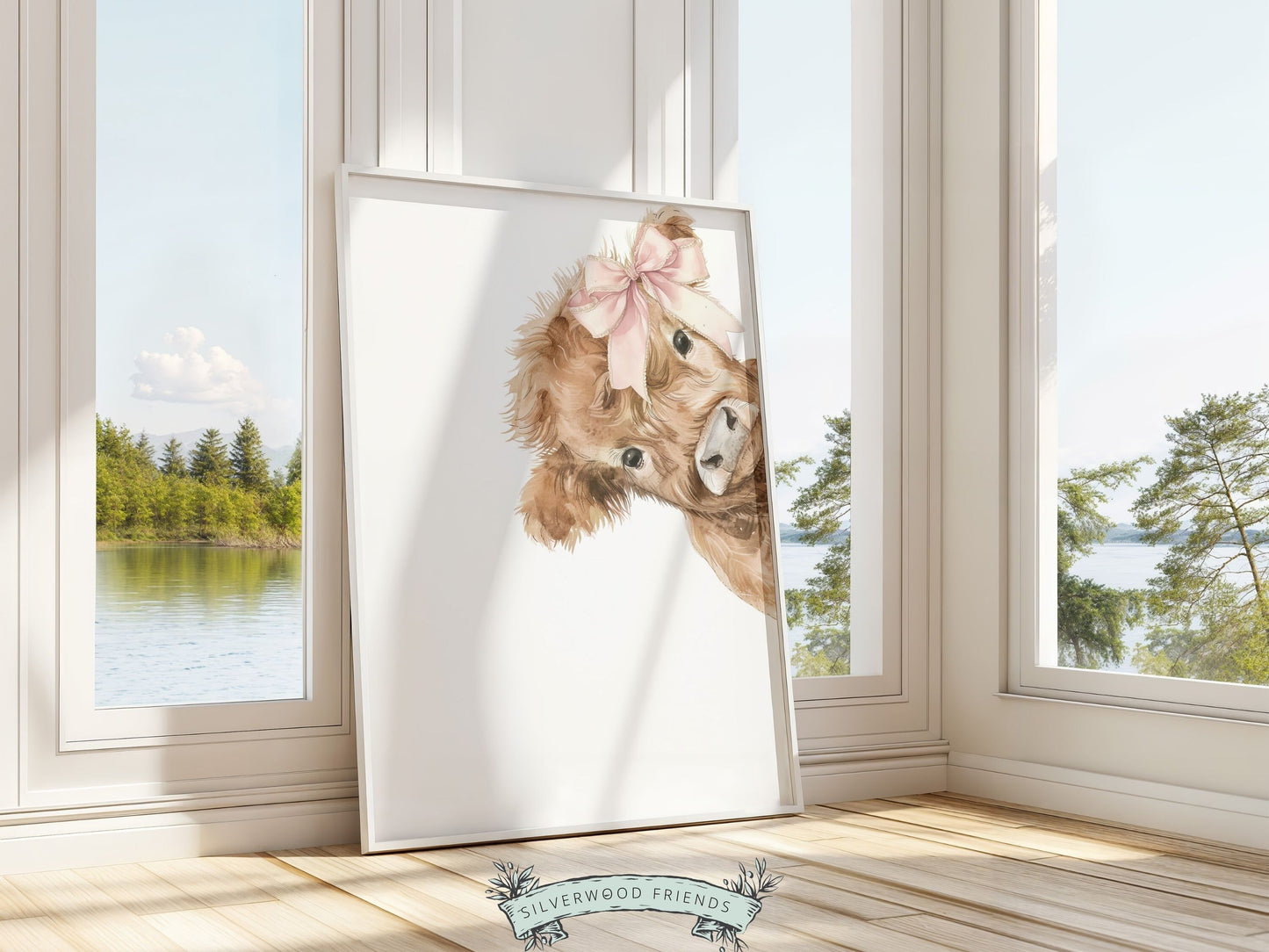 Peeking Highland Cow Nursery Print, Girl Pink Highland Cow Nursery Decor, Baby Highland Cow Picture, Girls Farm Bedroom Decor Digital Print