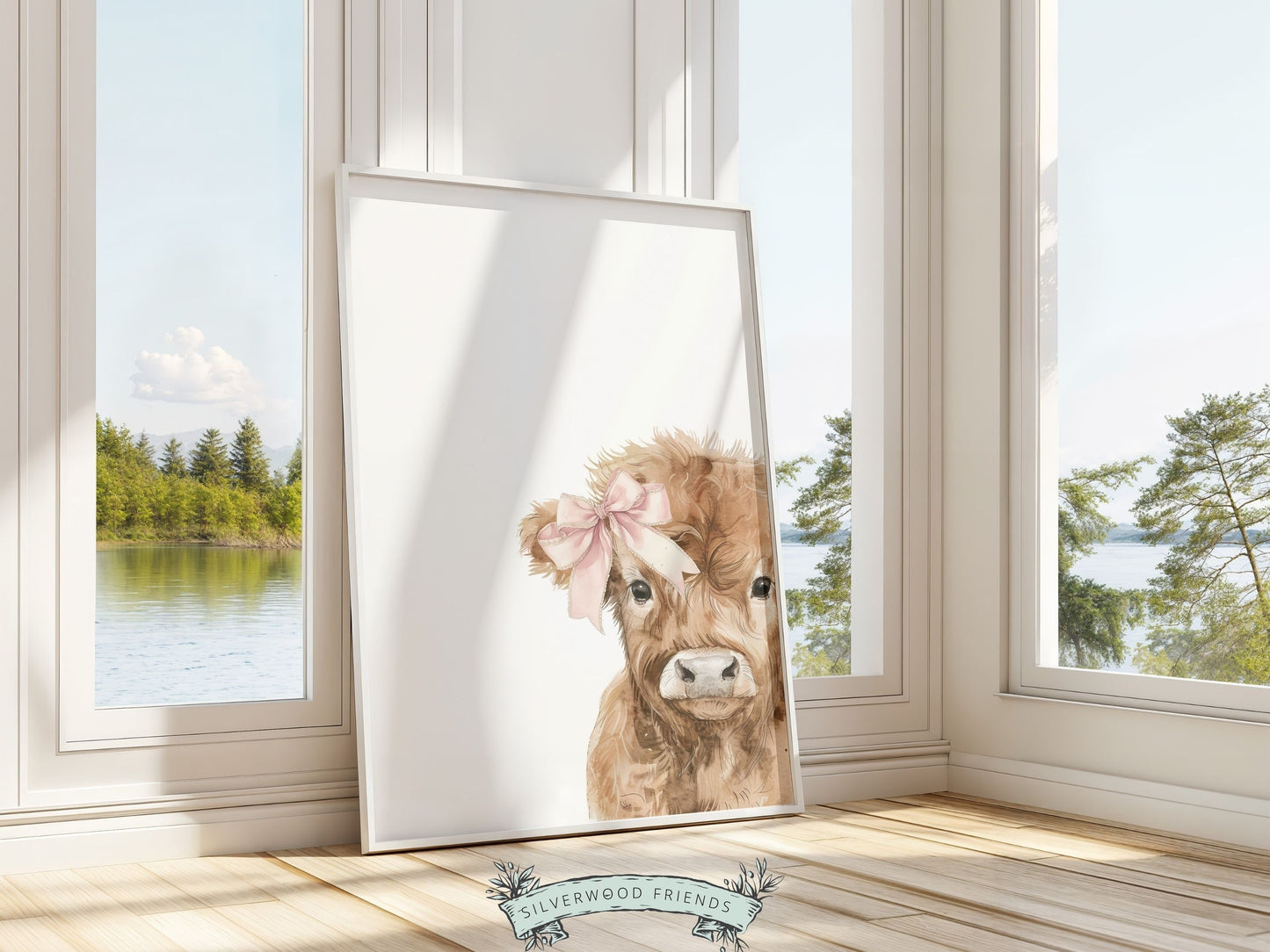 Peeking Highland Cow Nursery Print, Girl Pink Highland Cow Nursery Decor, Baby Highland Cow Picture, Girls Farm Bedroom Decor Digital Print