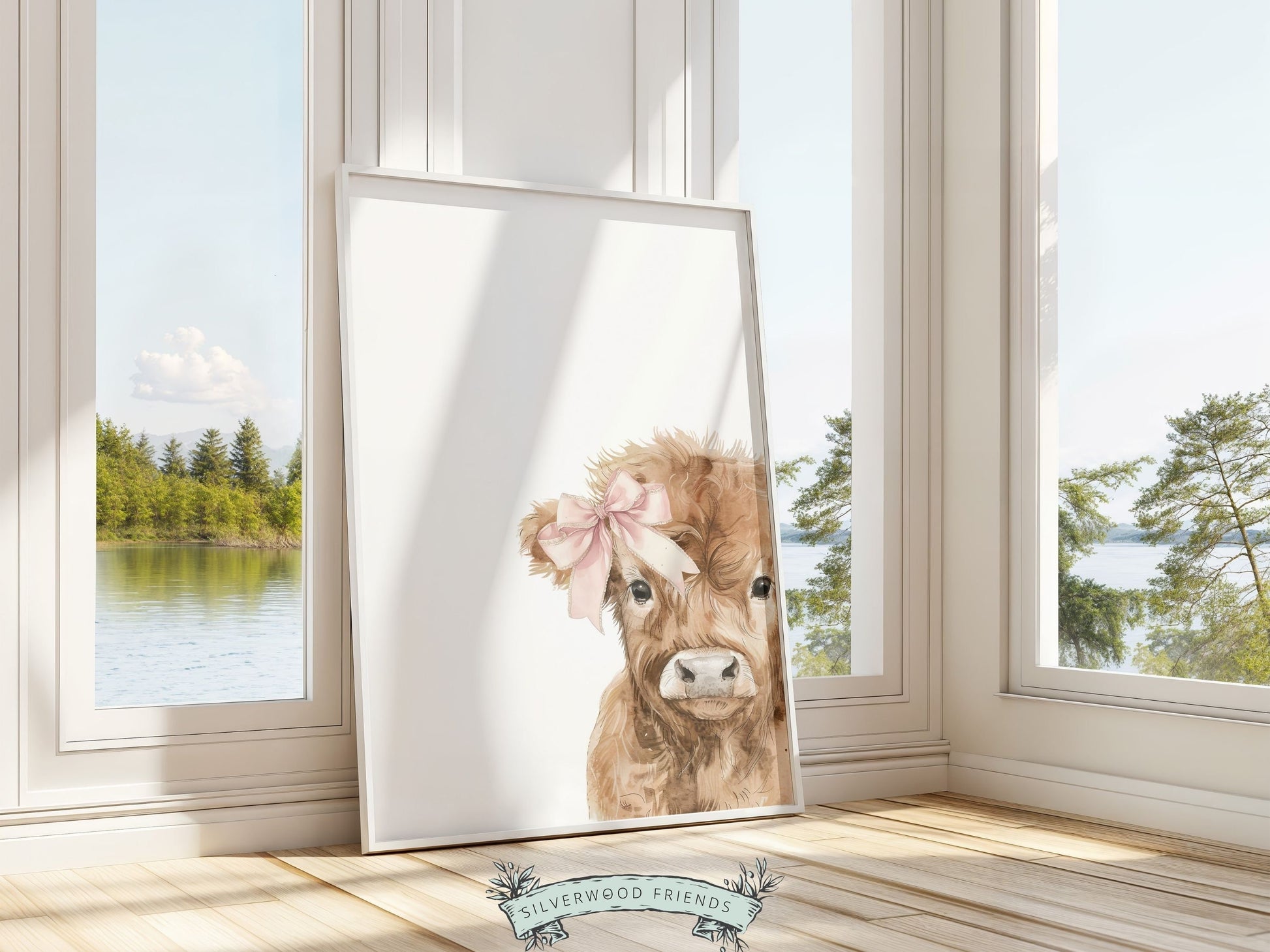 Peeking Highland Cow Nursery Print, Girl Pink Highland Cow Nursery Decor, Baby Highland Cow Picture, Girls Farm Bedroom Decor Digital Print