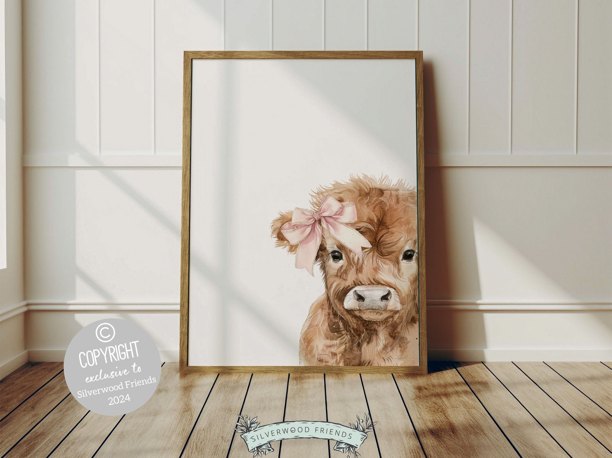 Peeking Highland Cow Nursery Print, Girl Pink Highland Cow Nursery Decor, Baby Highland Cow Picture, Girls Farm Bedroom Decor Digital Print