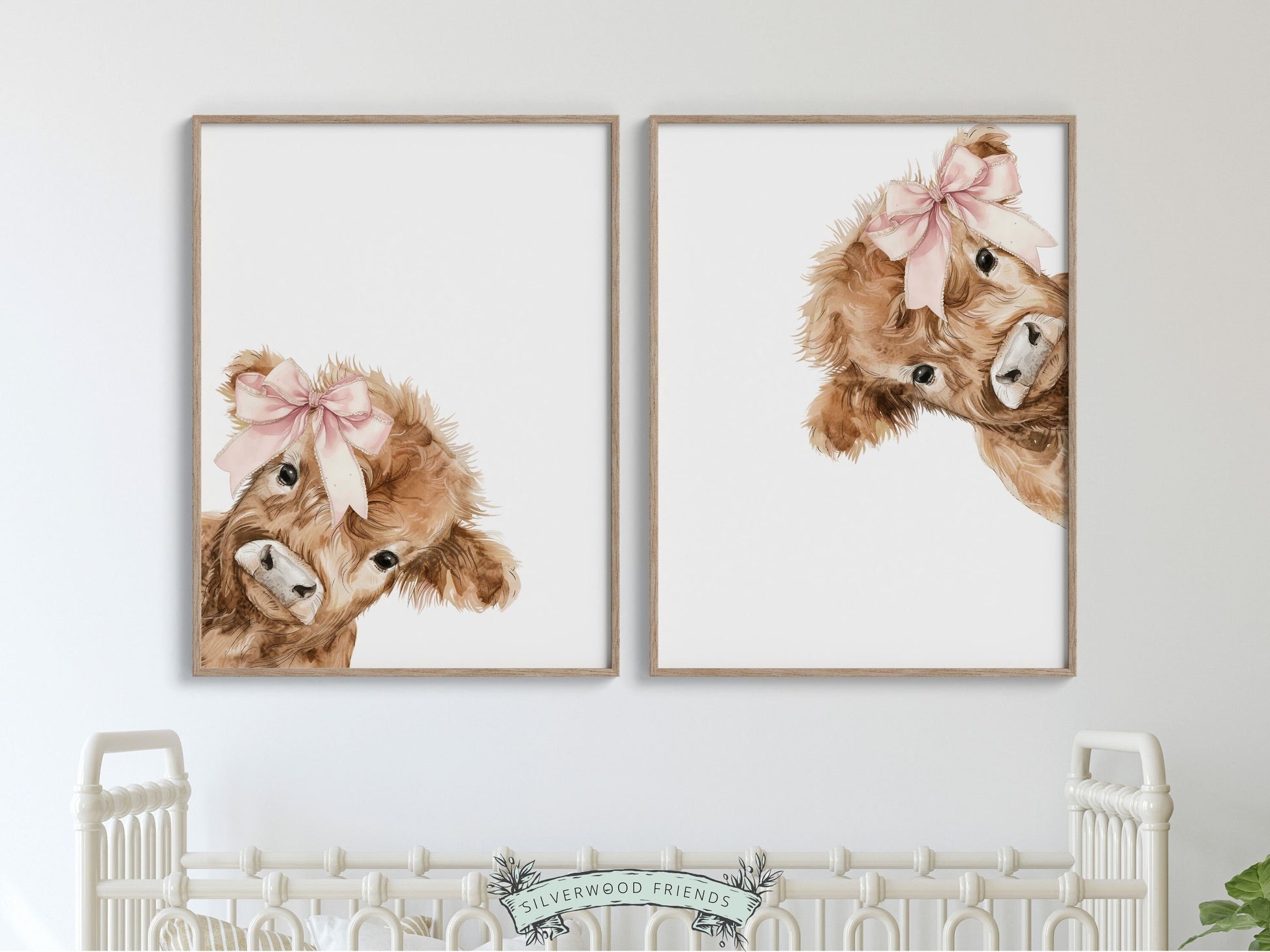 Peeking Highland Cow Nursery Print, Girl Pink Highland Cow Nursery Decor, Baby Highland Cow Picture, Girls Farm Bedroom Decor Digital Print