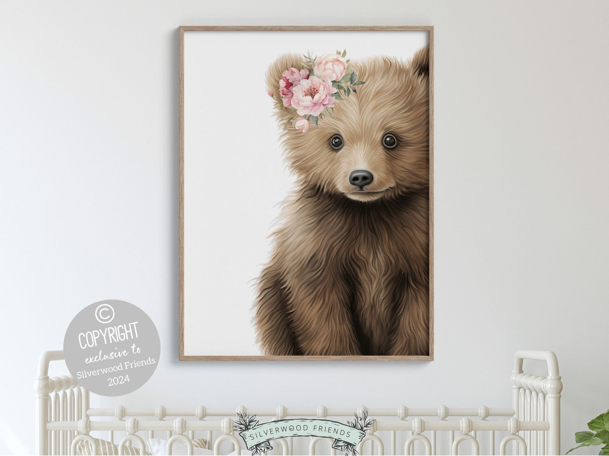 Floral Peeking Baby Bear Nursery Print – Silverwood Friends