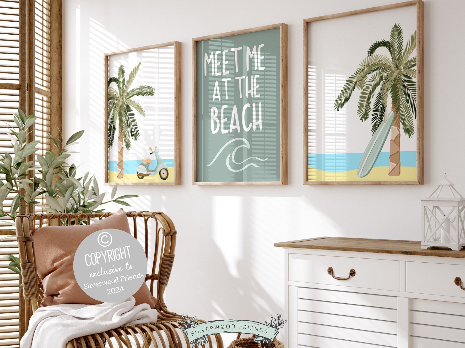 Coastal Wall Art, Surfboard Palm Tree Print, Beachy Dorm Room Decor, Trendy Teen Beach House Wall Decor, Meet Me At The Beach Digital Print