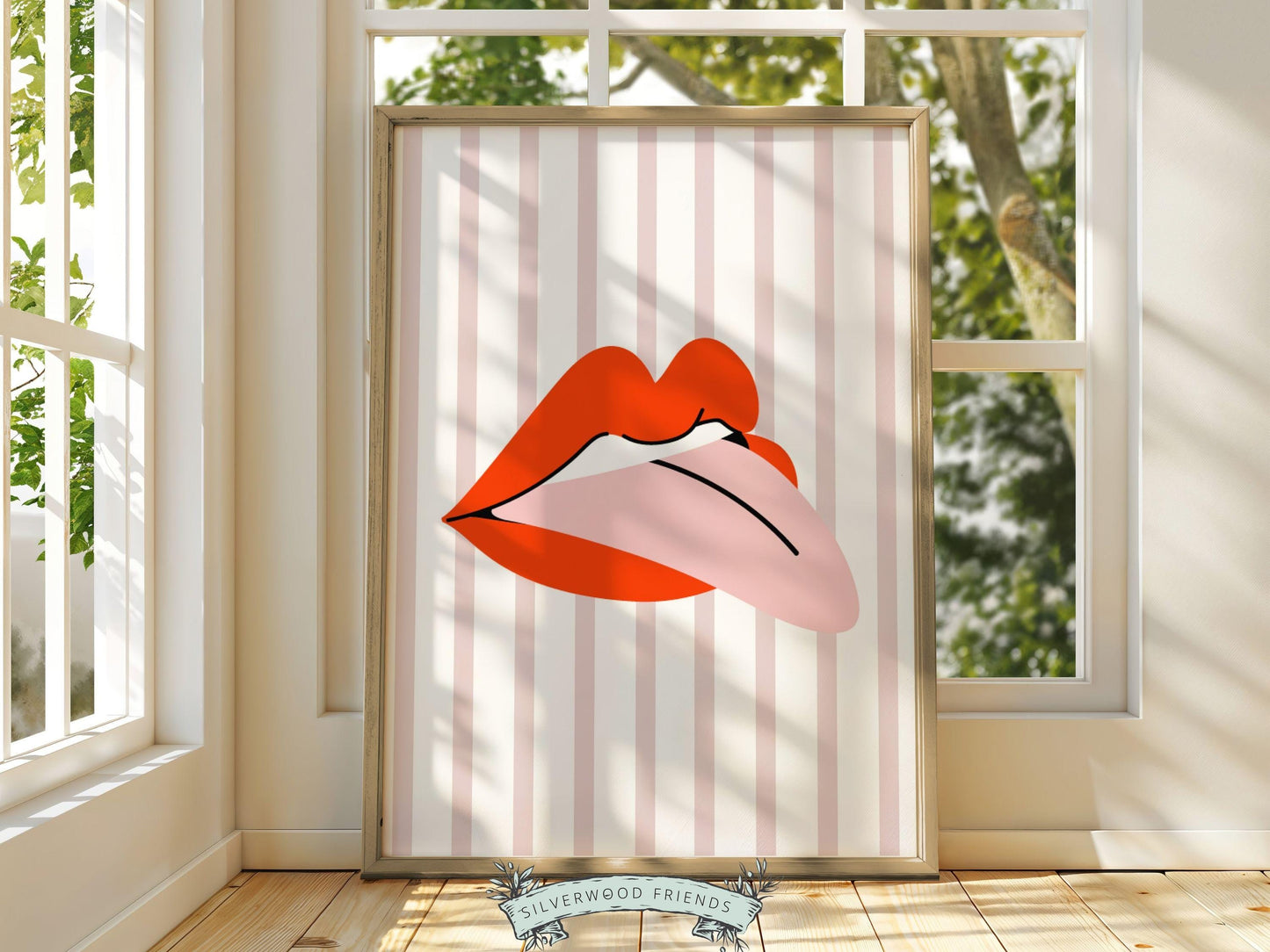 Red Lipstick Lips Print, Coastal Cowgirl Aesthetic, Beachy Coconut Girl Trendy College Dorm Room Wall Decor Preppy Teen Poster Digital Print