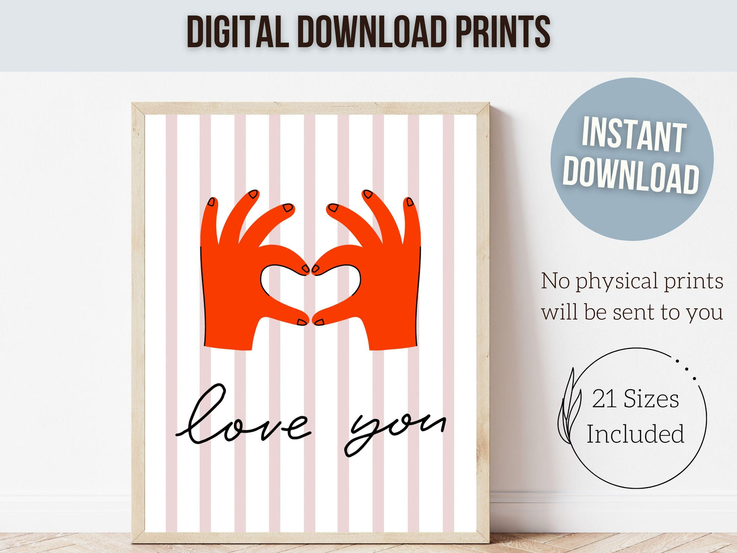 Love You Hand Sign Print, Girly Aesthetic Wall Art, Romantic Love Quote Trendy College Dorm Room Wall Decor Preppy Teen Poster Digital Print